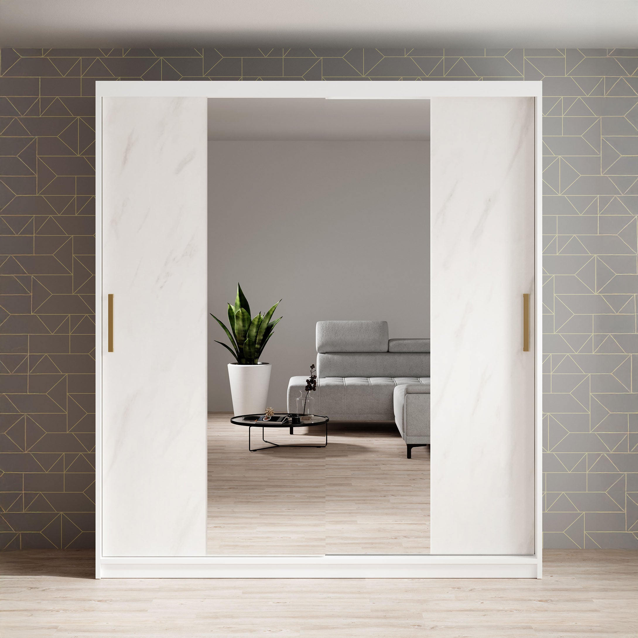 Marmer 2 - Kledinkast met schuifdeuren - Wit - 180x62x200 cm