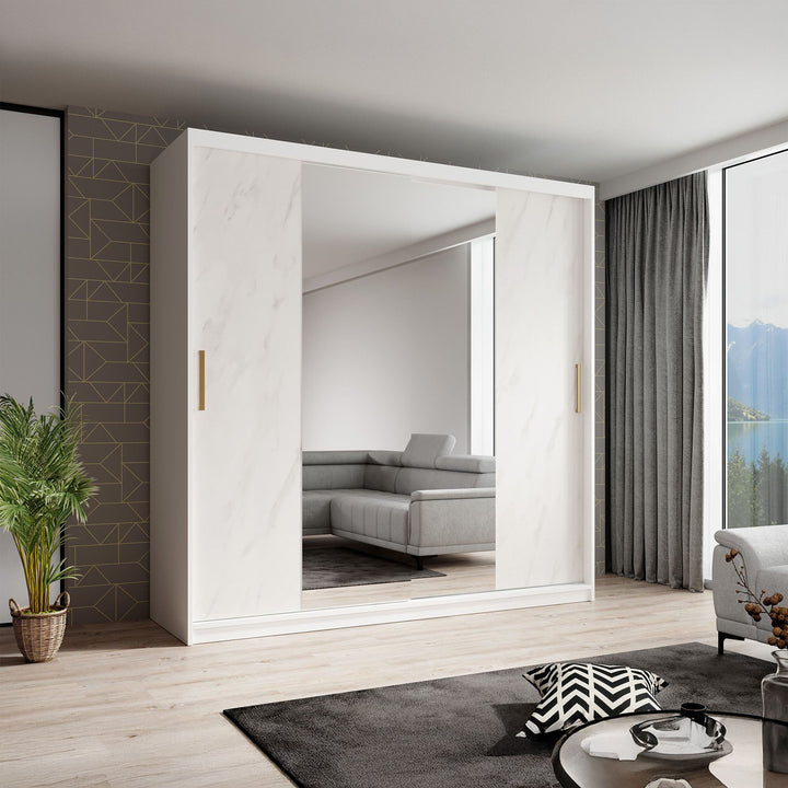 Marmer 2 - Kledinkast met schuifdeuren - Wit - 200x62x200 cm