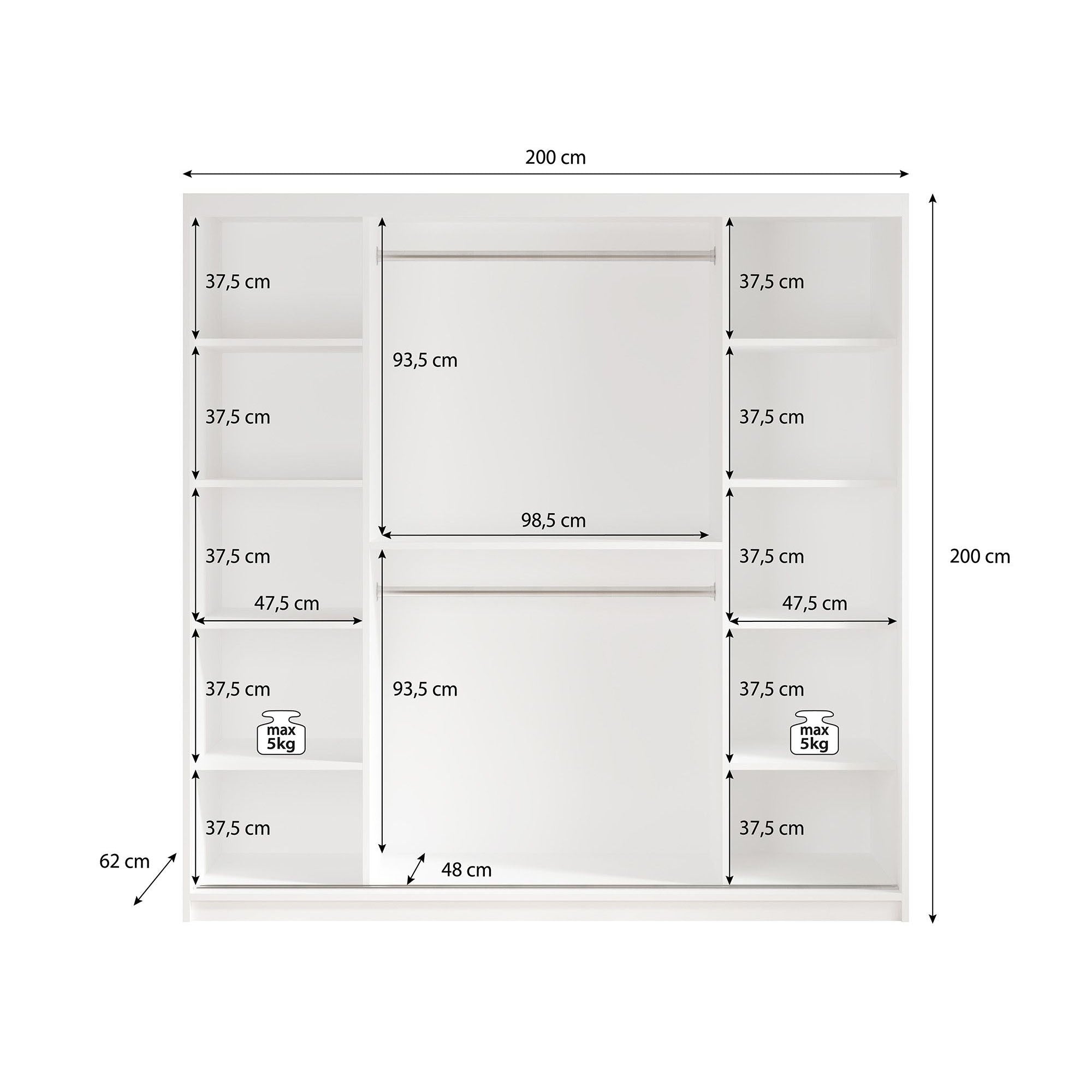 Marmer 2 - Kledinkast met schuifdeuren - Wit - 200x62x200 cm