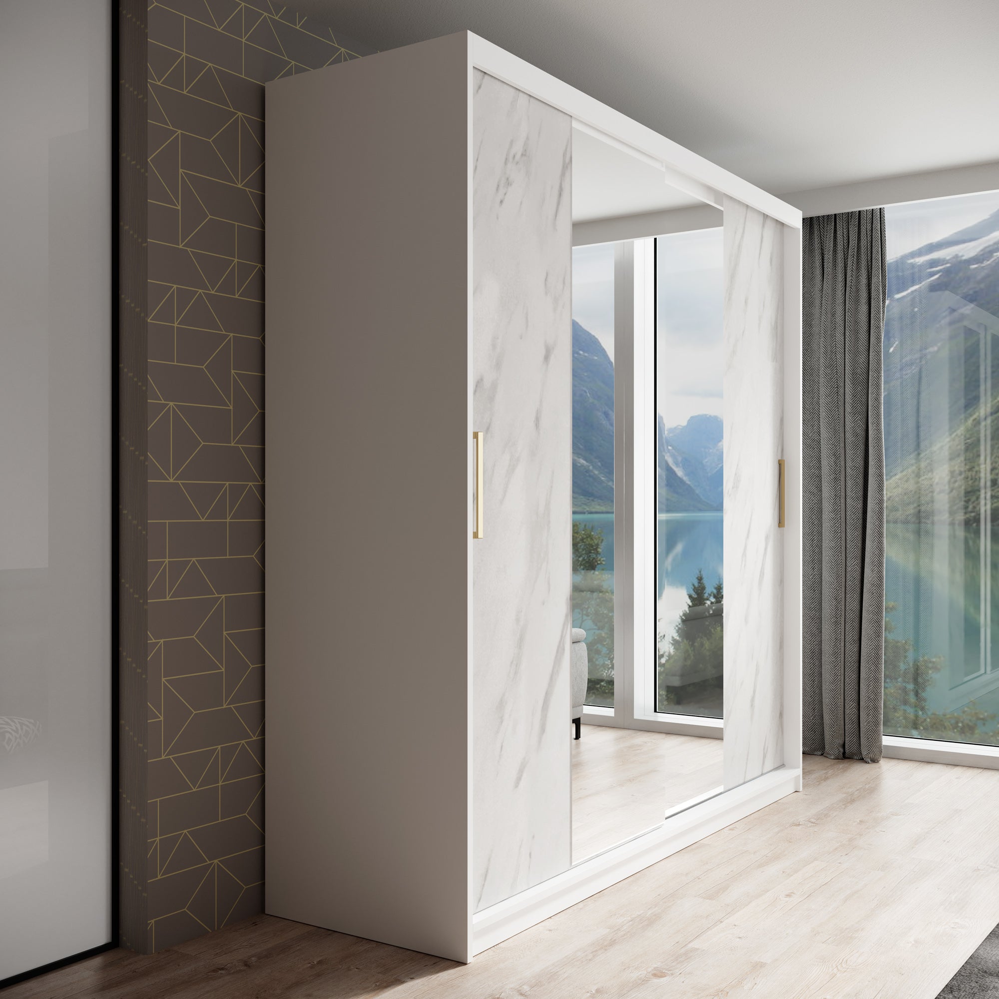 Marmer 2 - Kledinkast met schuifdeuren - Wit - 200x62x200 cm