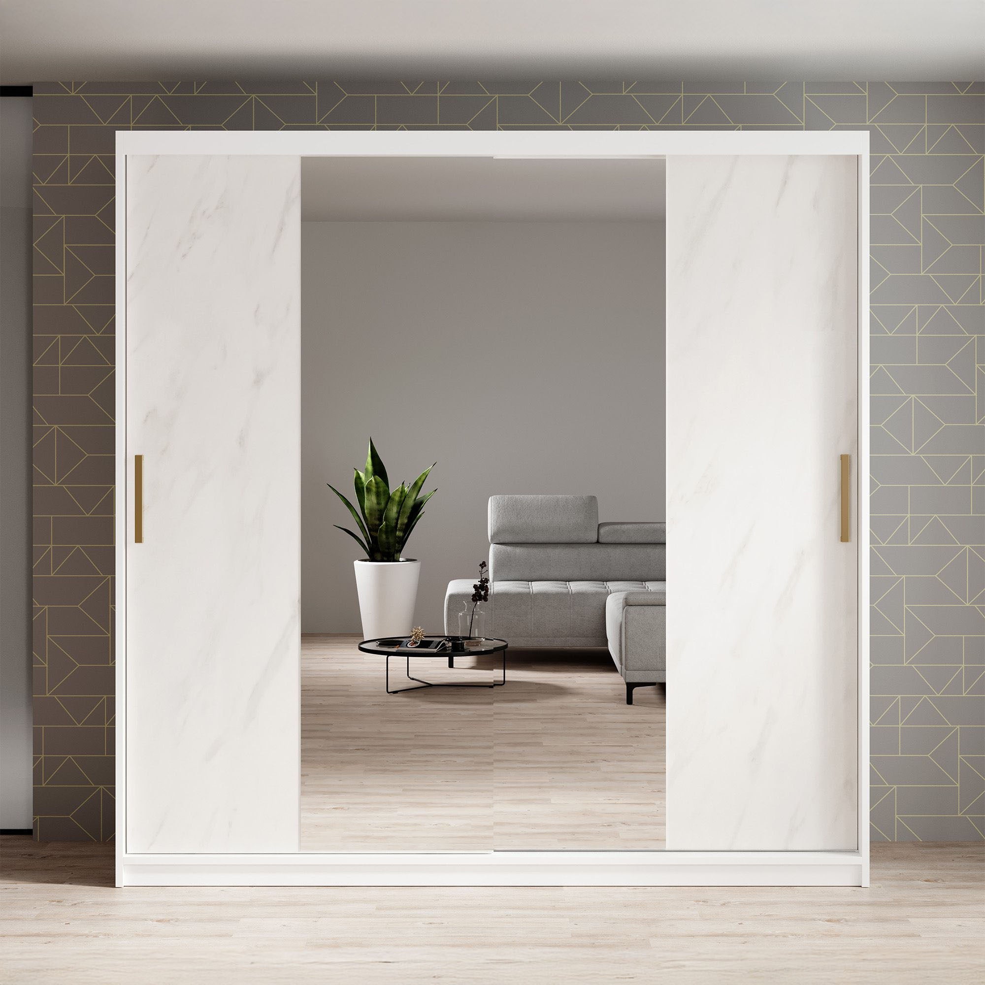 Marmer 2 - Kledinkast met schuifdeuren - Wit - 200x62x200 cm