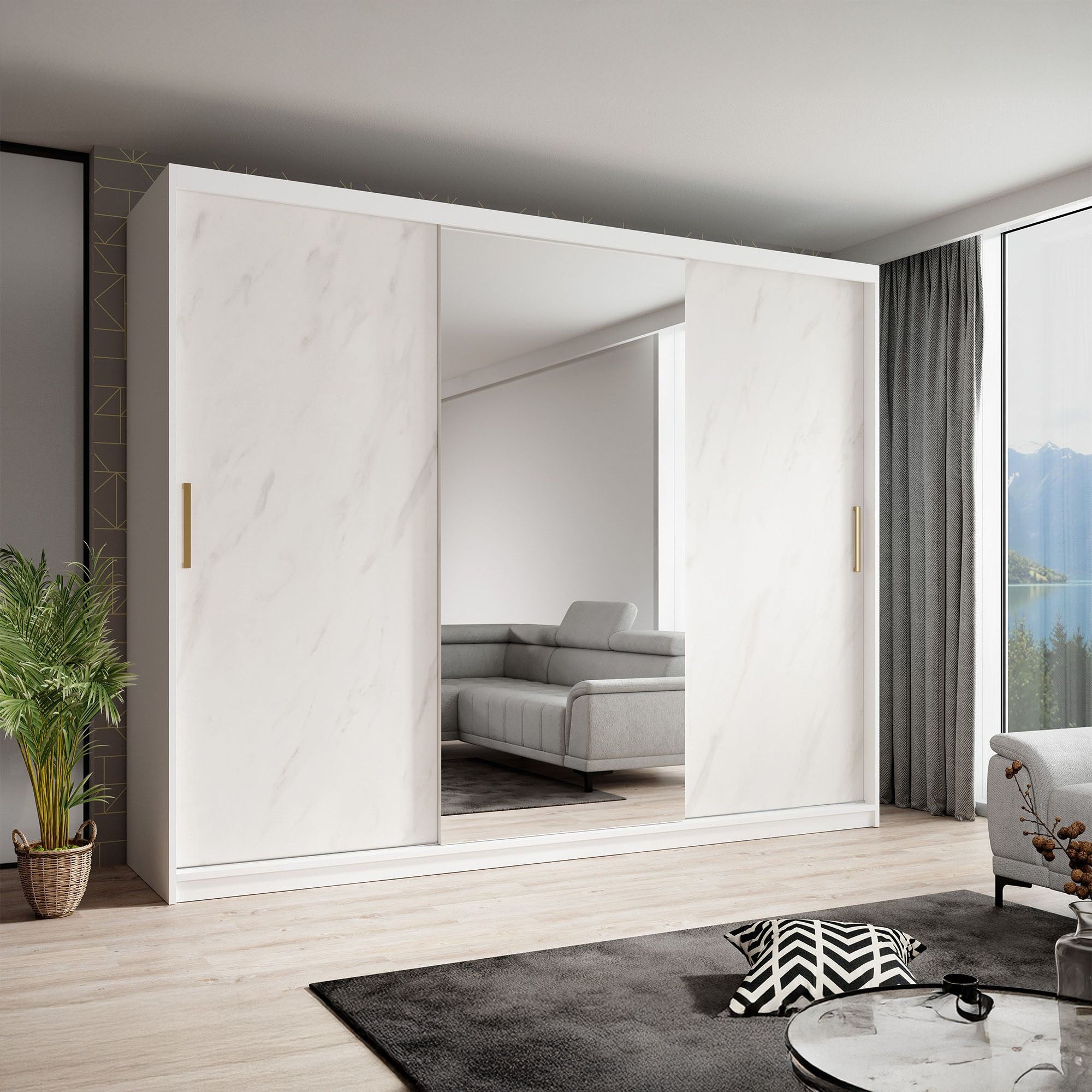 Marmer 2 - Kledinkast met schuifdeuren - Wit - 250x62x200 cm
