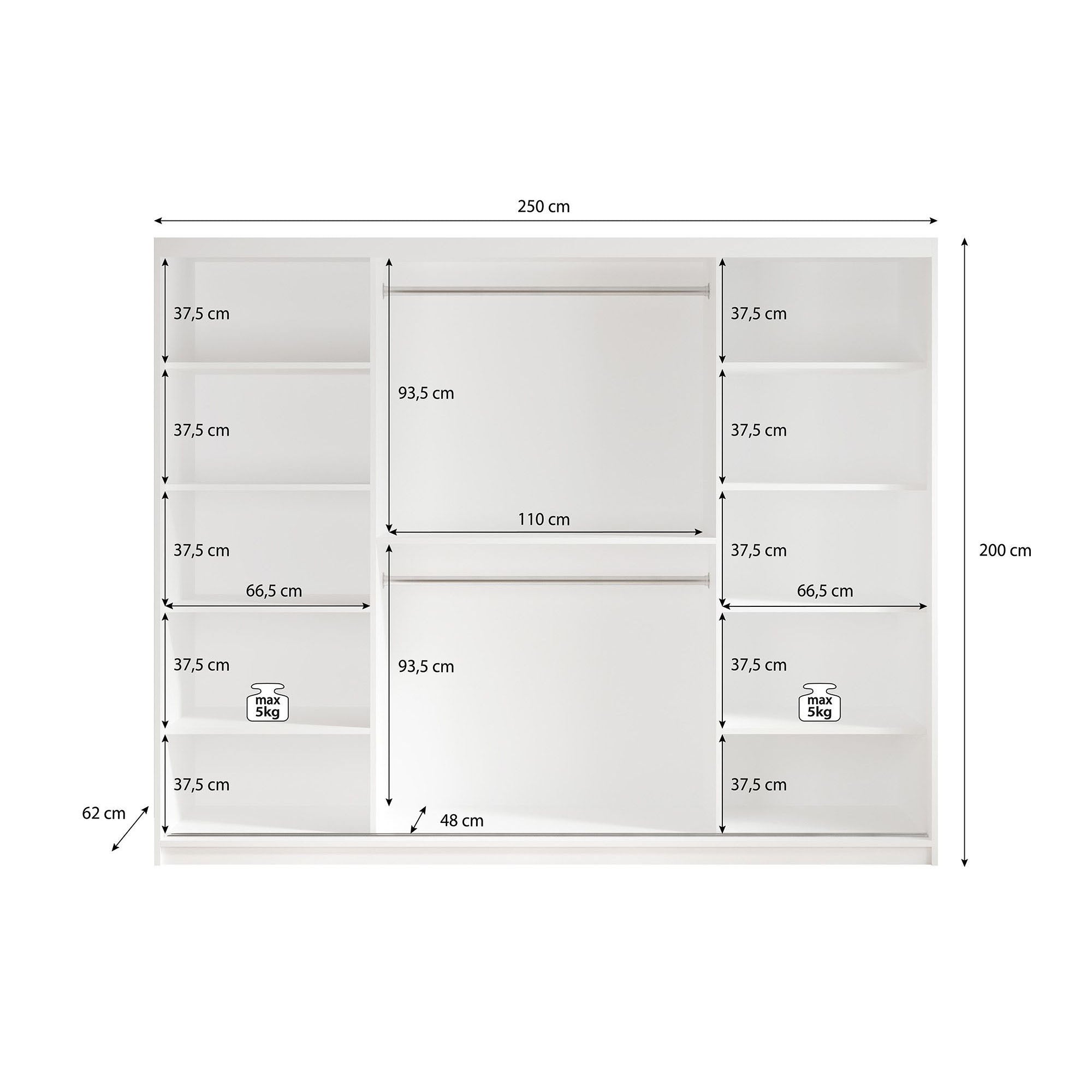 Marmer 2 - Kledinkast met schuifdeuren - Wit - 250x62x200 cm