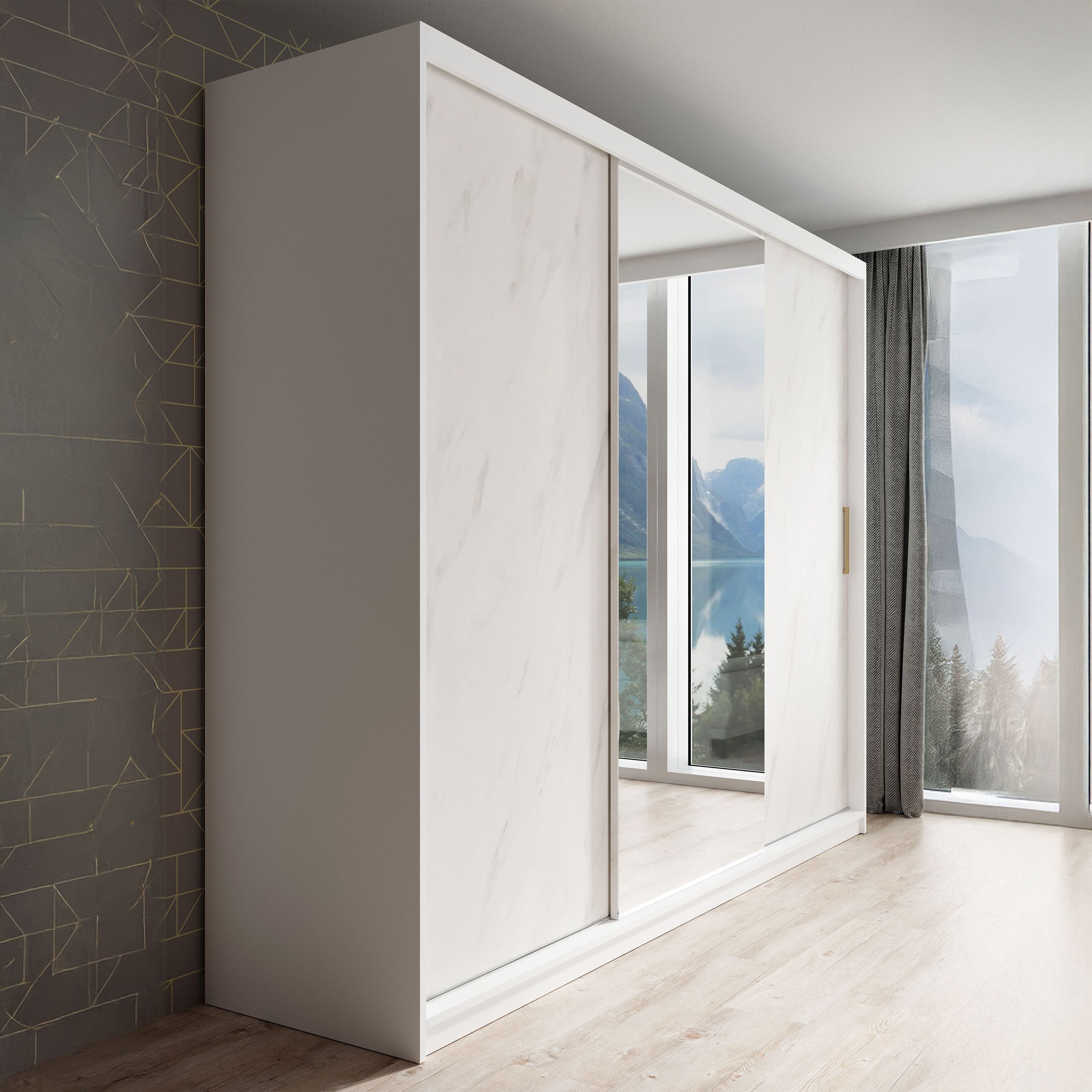 Marmer 2 - Kledinkast met schuifdeuren - Wit - 250x62x200 cm
