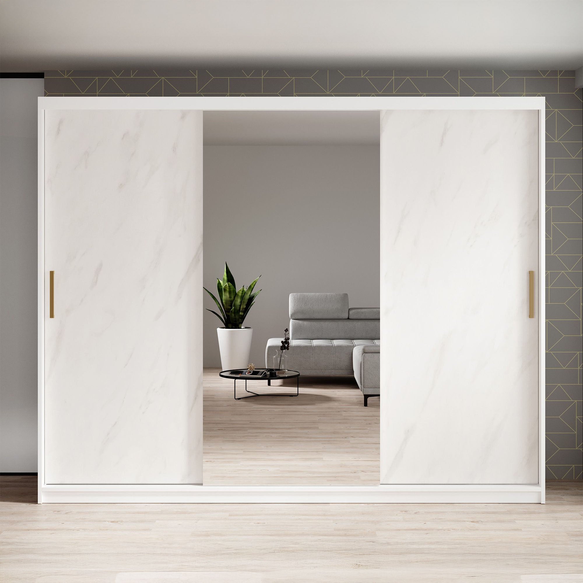 Marmer 2 - Kledinkast met schuifdeuren - Wit - 250x62x200 cm