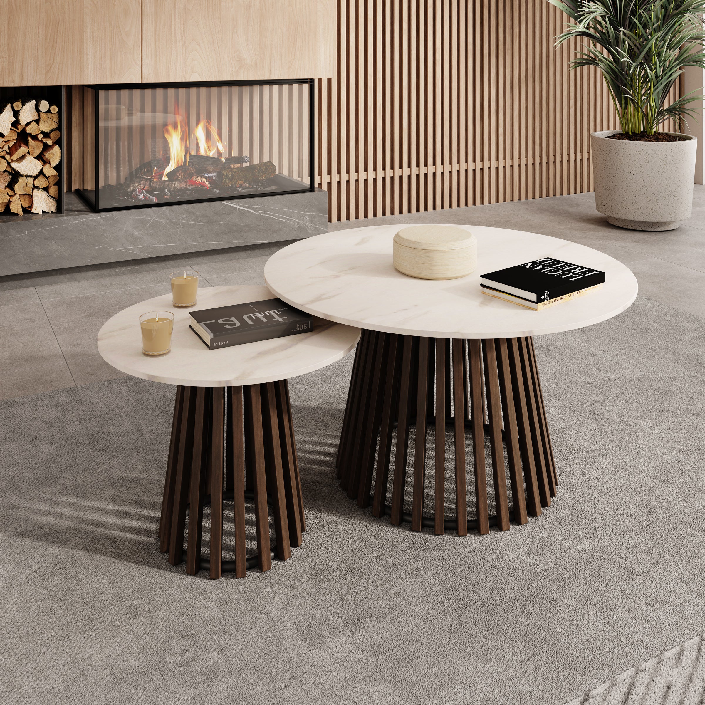 Maroa - Salontafel set van 2 - Walnootpatroon/Marmerlook - 80x45 cm