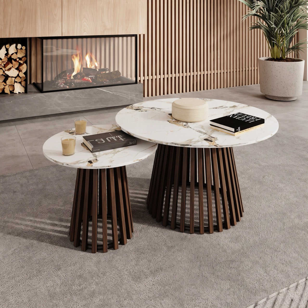 Maroa - Salontafel set van 2 - Walnootpatroon/Marmerlook - 80x45 cm