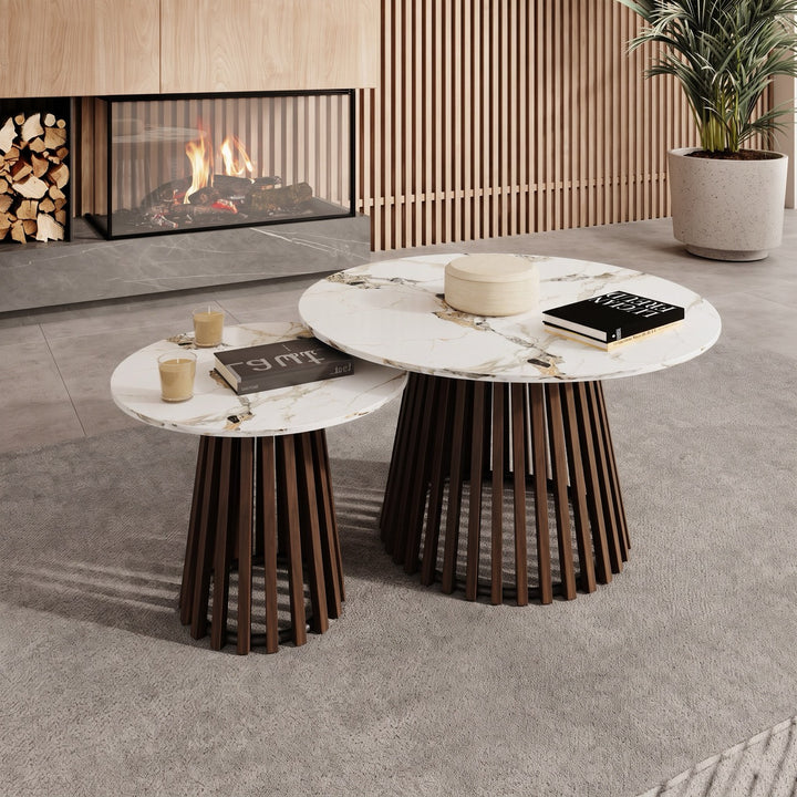 Maroa - Salontafel set van 2 - Walnootpatroon/Marmerlook - 80x45 cm