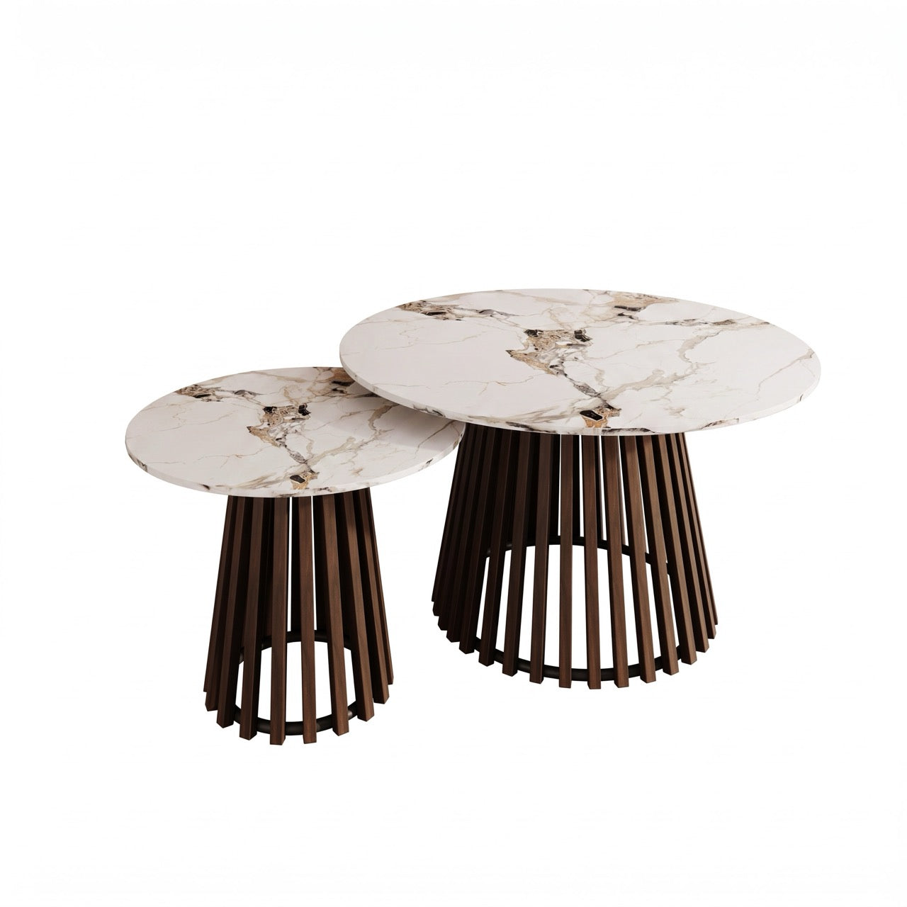 Maroa - Salontafel set van 2 - Walnootpatroon/Marmerlook - 80x45 cm
