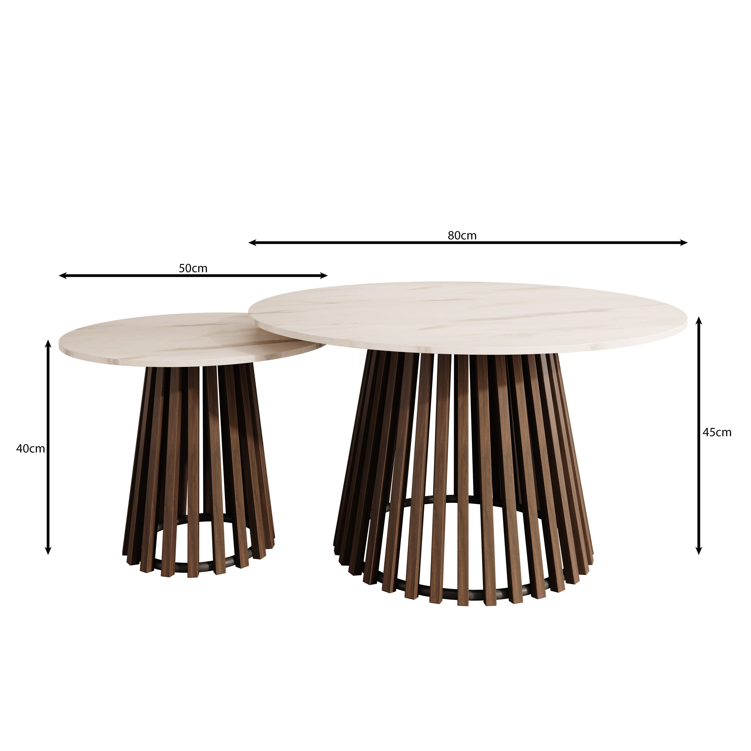 Maroa - Salontafel set van 2 - Walnootpatroon/Marmerlook - 80x45 cm