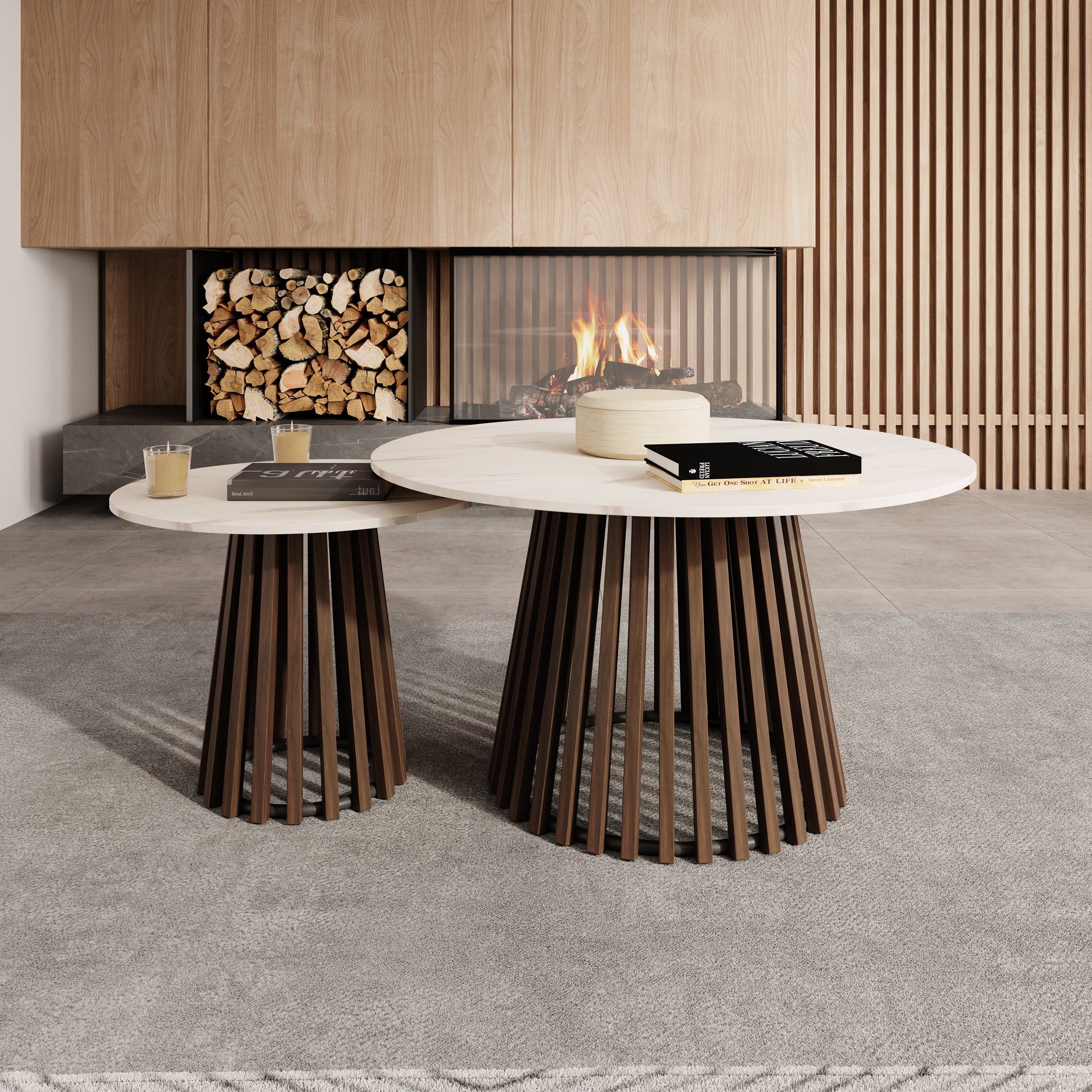 Maroa - Salontafel set van 2 - Walnootpatroon/Marmerlook - 80x45 cm