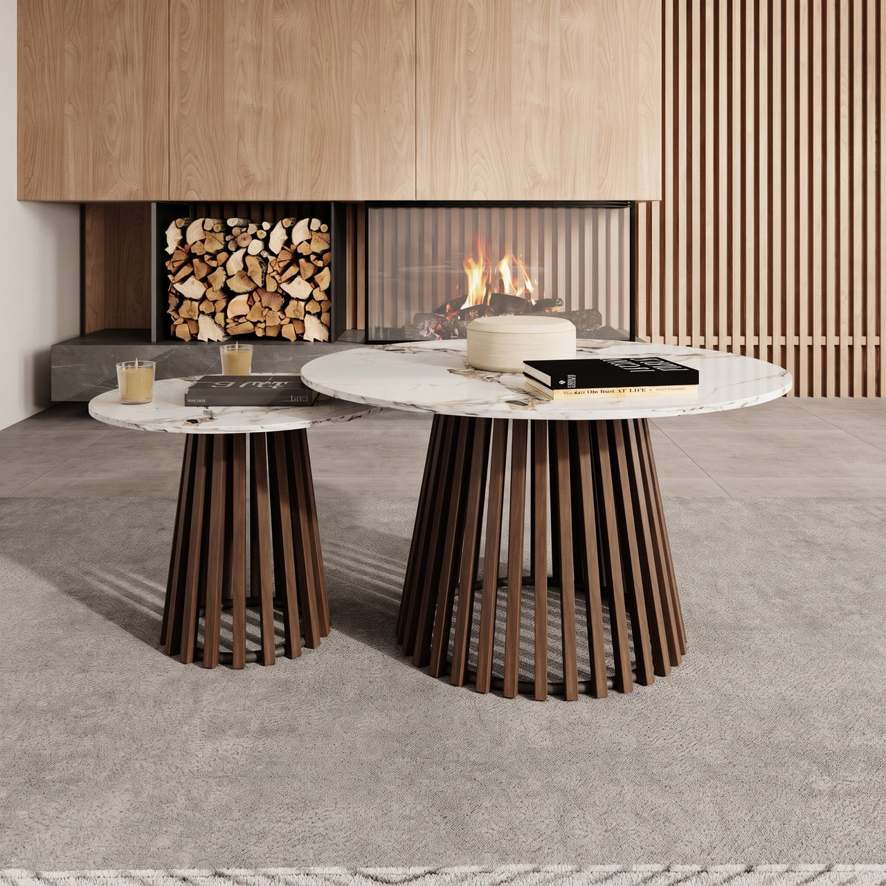 Maroa - Salontafel set van 2 - Walnootpatroon/Marmerlook - 80x45 cm