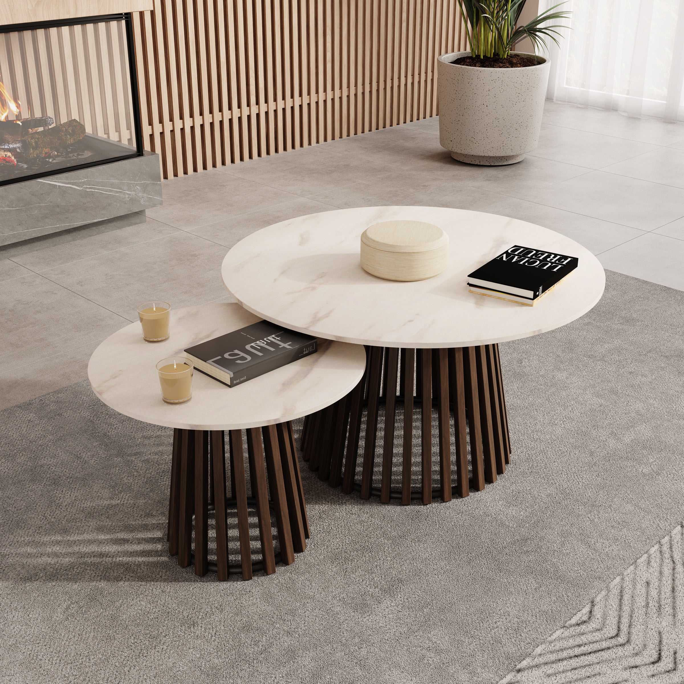 Maroa - Salontafel set van 2 - Walnootpatroon/Marmerlook - 80x45 cm