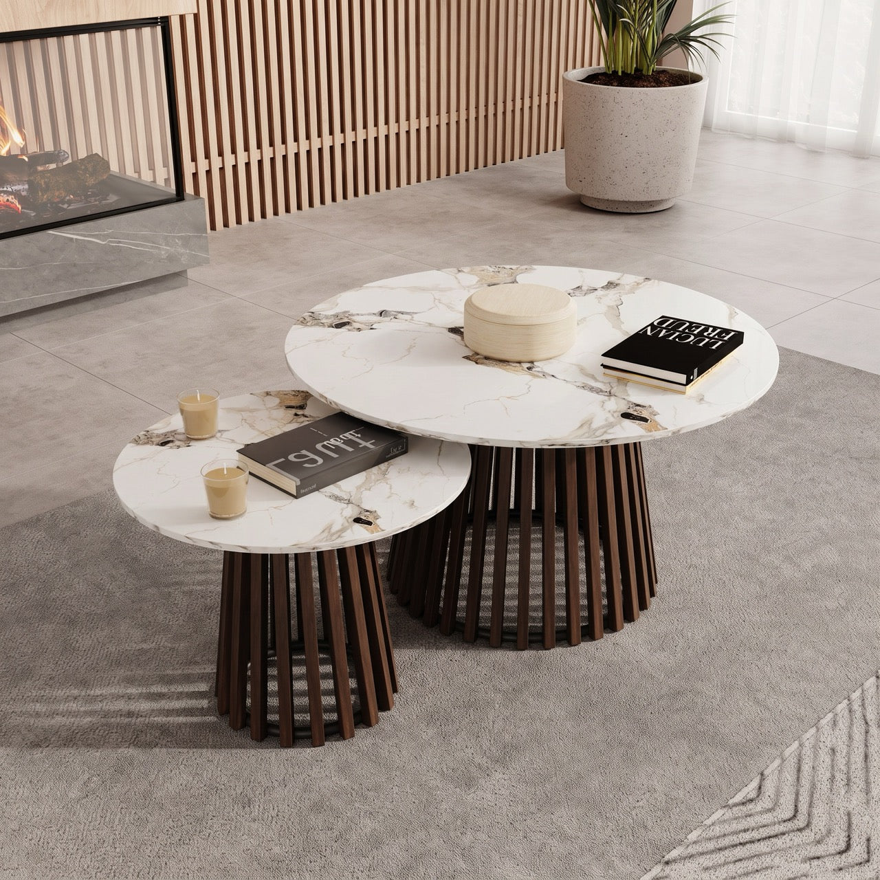 Maroa - Salontafel set van 2 - Walnootpatroon/Marmerlook - 80x45 cm