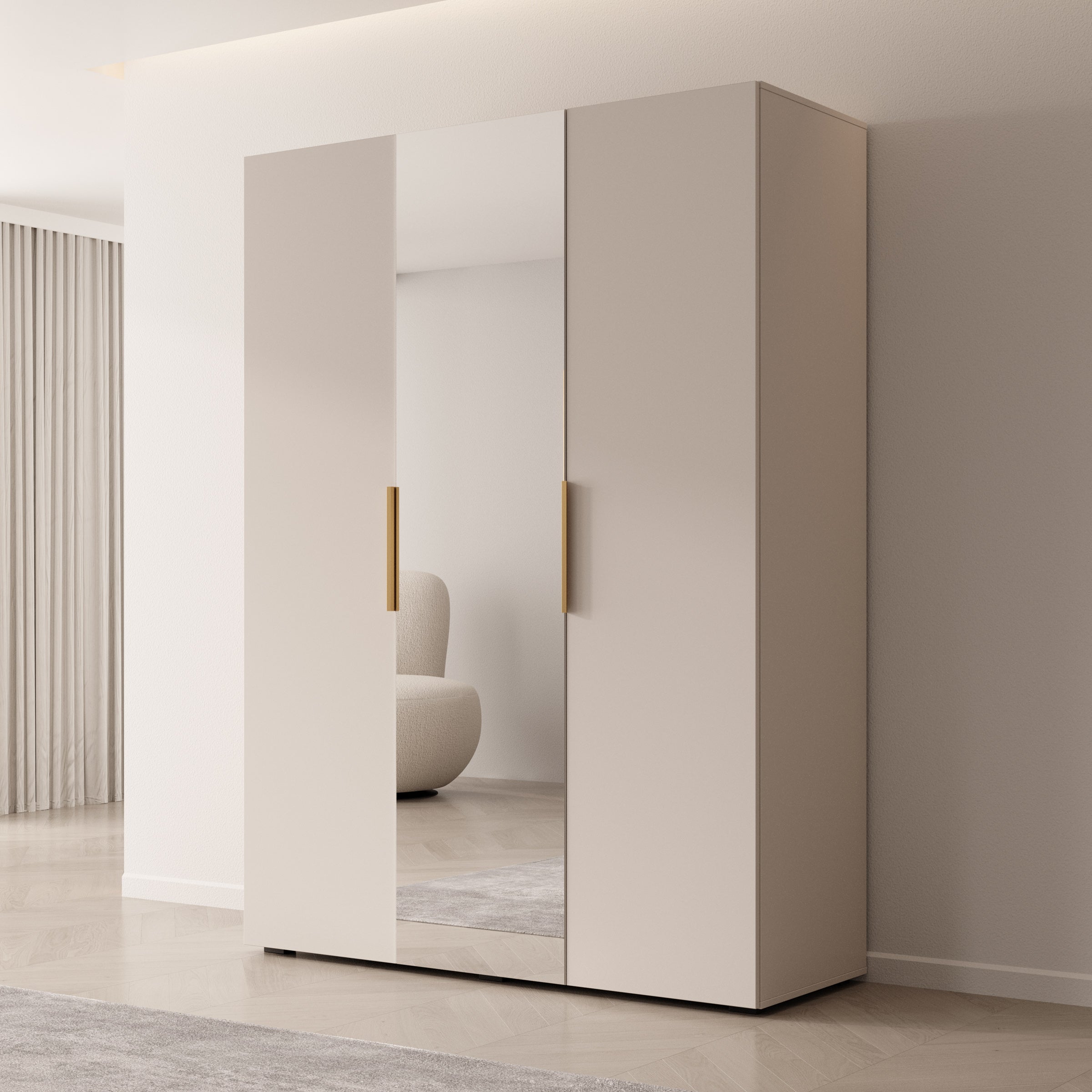 Marquesa - Kledingkast met spiegel - Beige - 150x50x202 cm