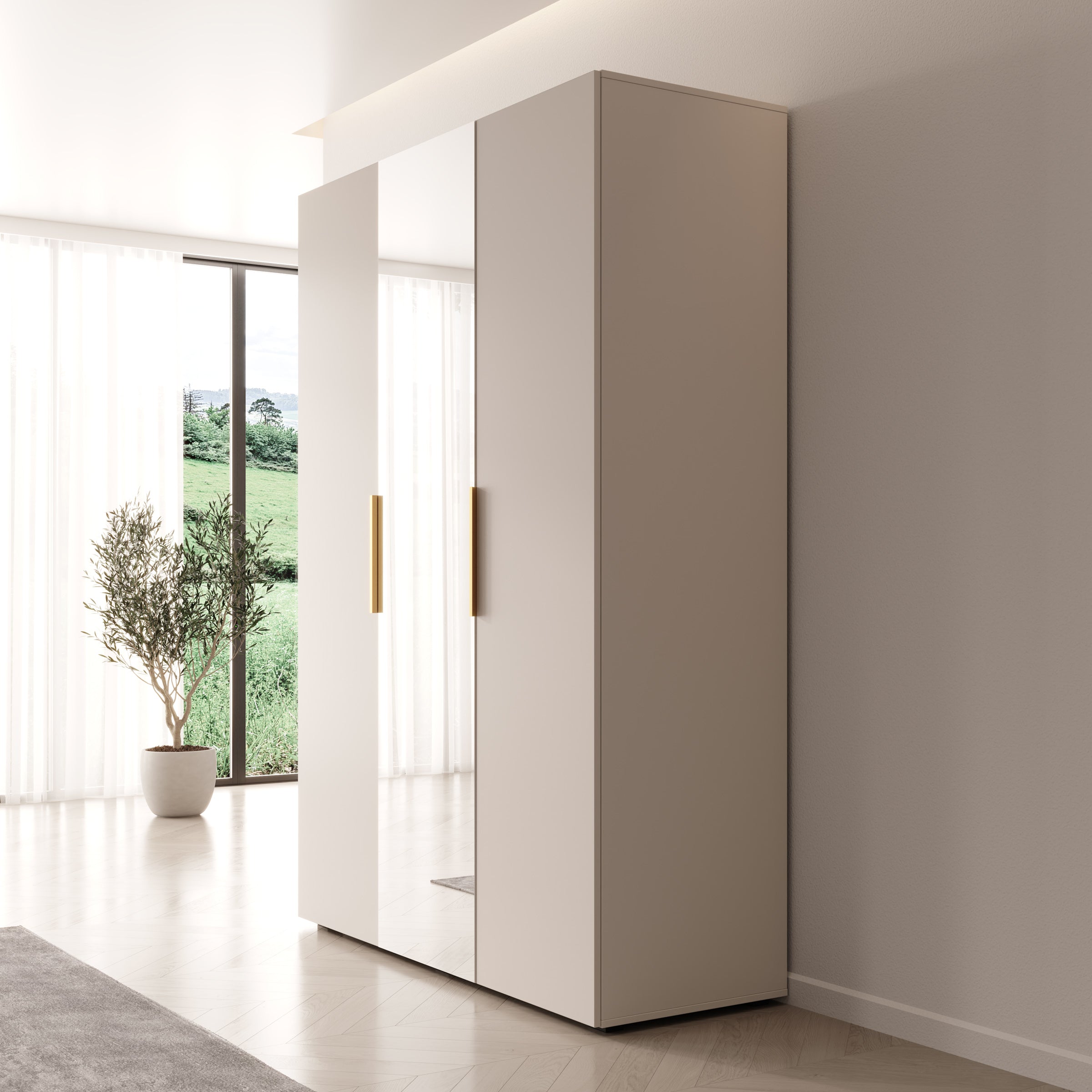 Marquesa - Kledingkast met spiegel - Beige - 150x50x202 cm