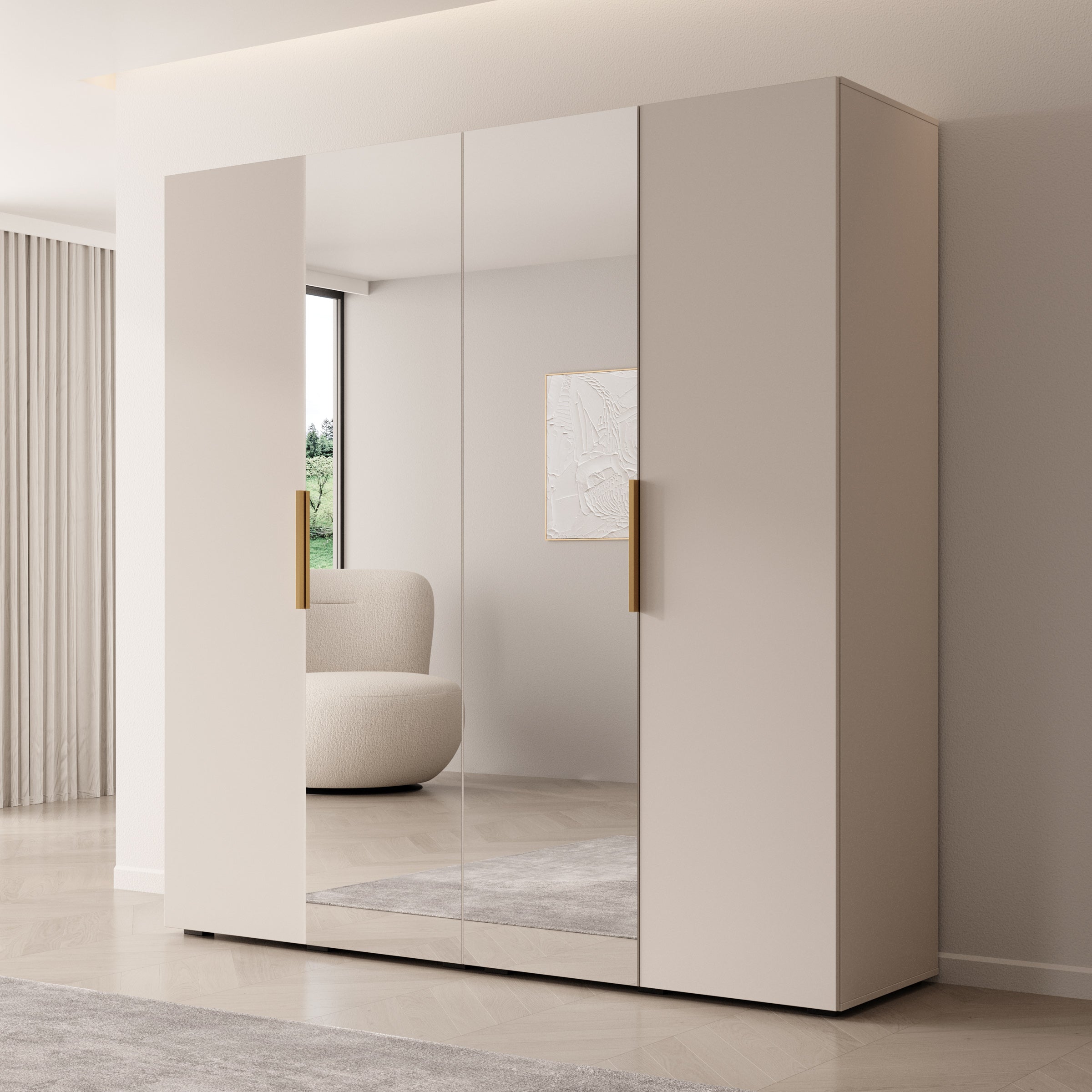 Marquesa - Kledingkast met spiegel - Beige - 200x50x202 cm