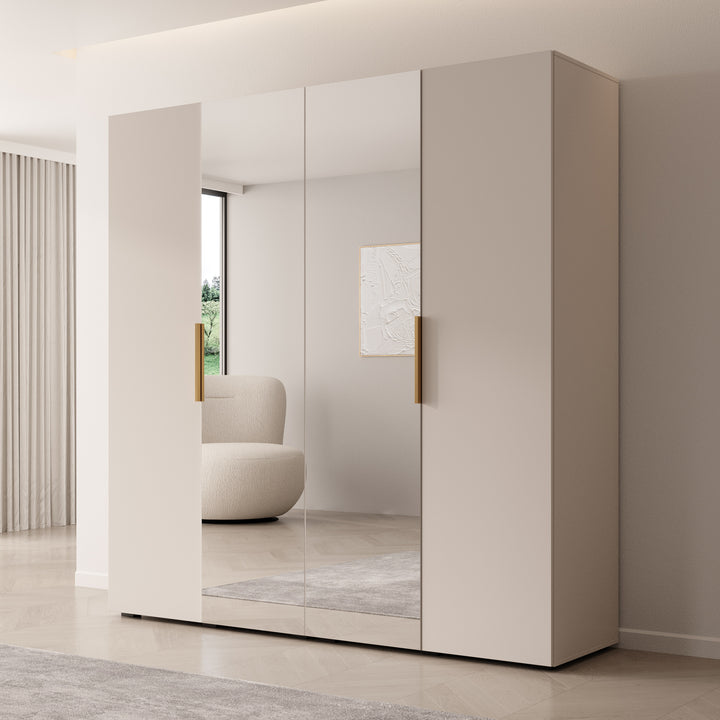 Marquesa - Kledingkast met spiegel - Beige - 200x50x202 cm