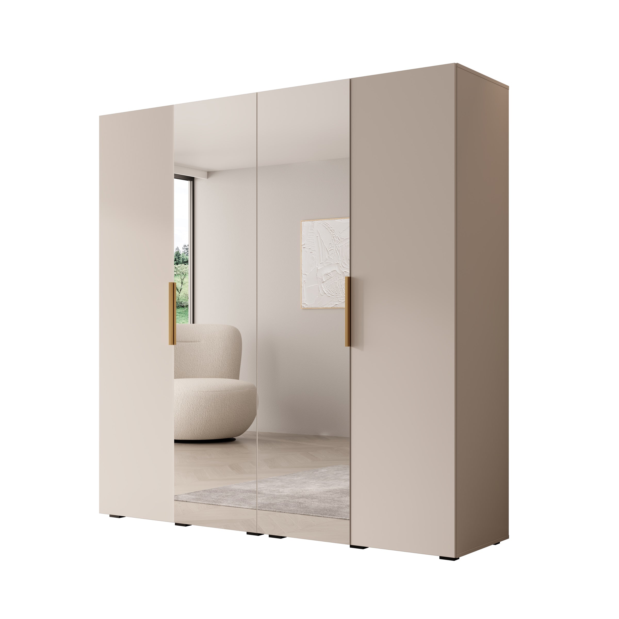 Marquesa - Kledingkast met spiegel - Beige - 200x50x202 cm