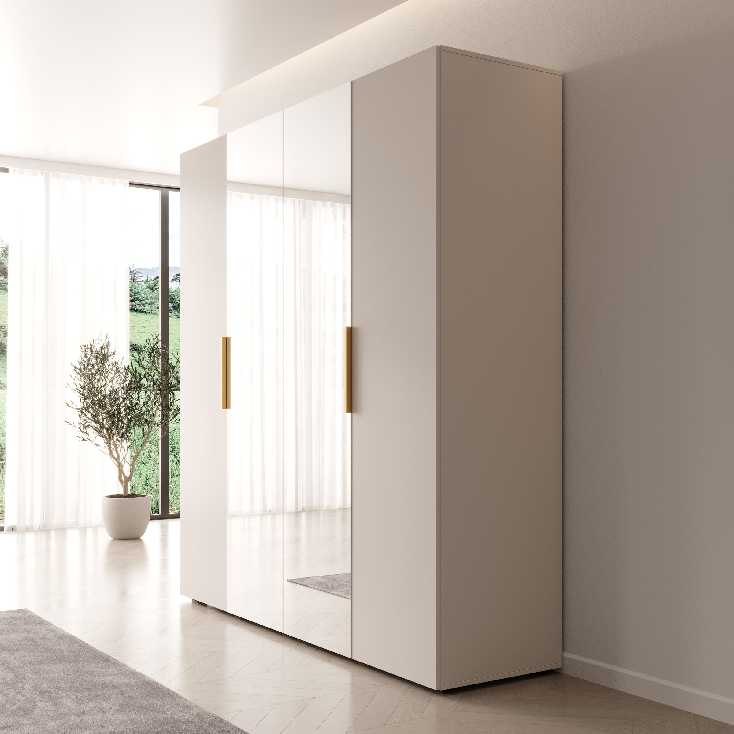 Marquesa - Kledingkast met spiegel - Beige - 200x50x202 cm