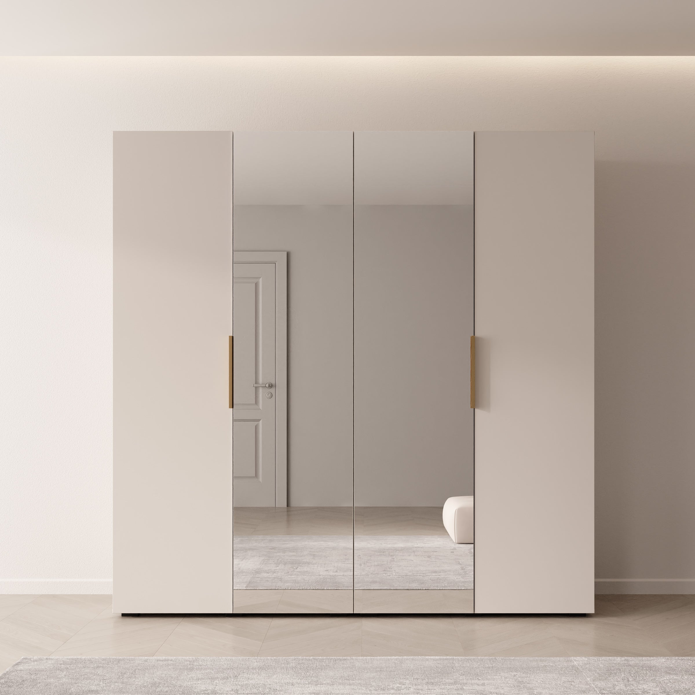 Marquesa - Kledingkast met spiegel - Beige - 200x50x202 cm