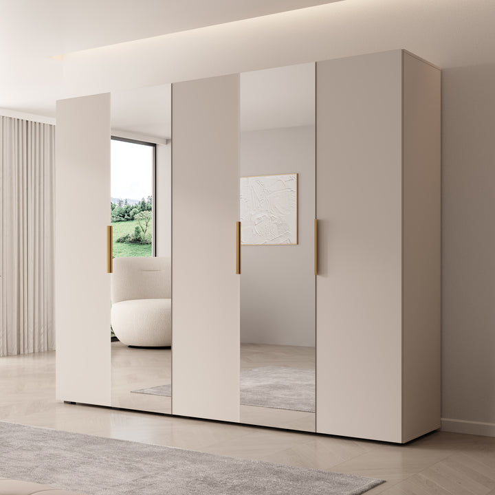 Marquesa - Kledingkast met spiegel - Beige - 250x50x202 cm