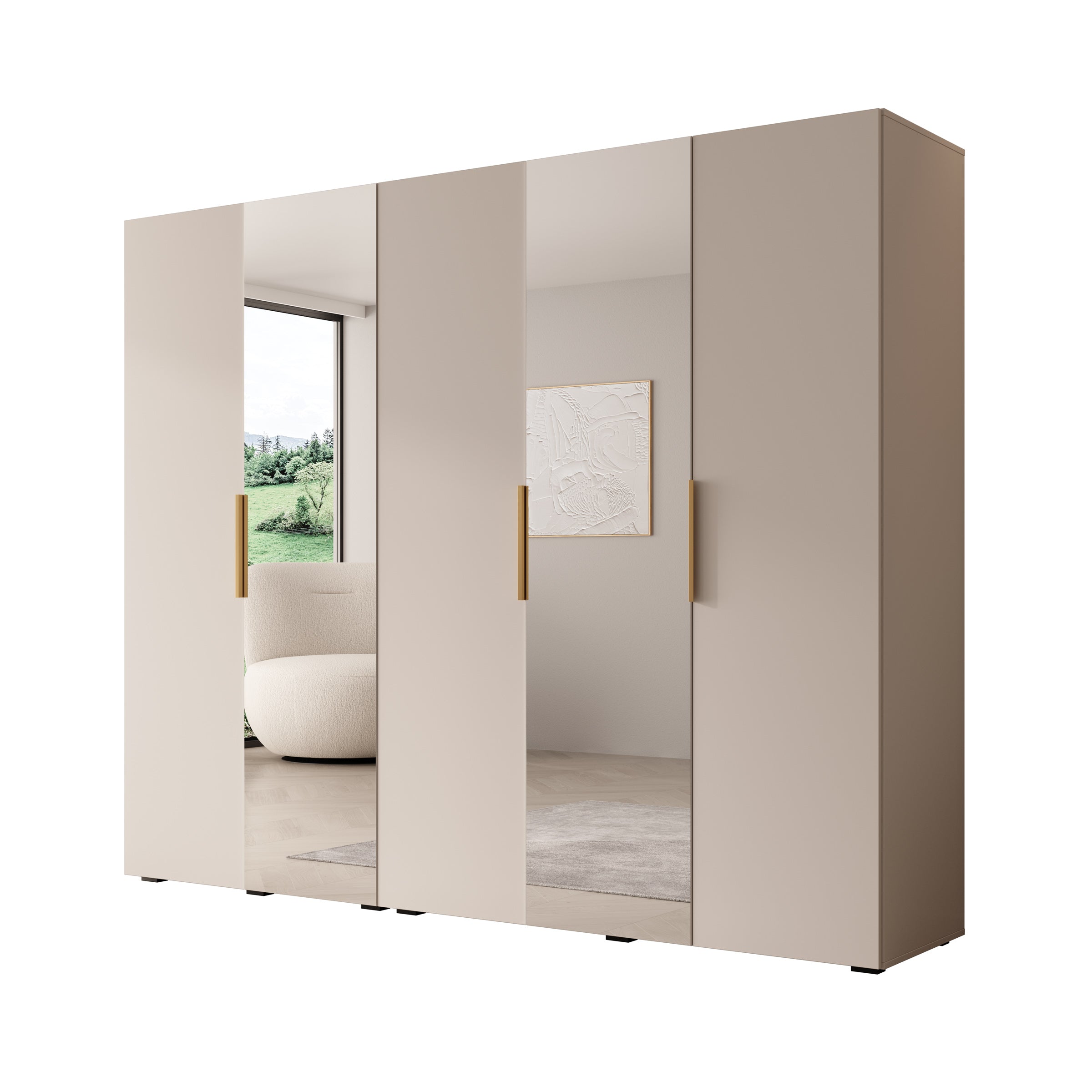 Marquesa - Kledingkast met spiegel - Beige - 250x50x202 cm