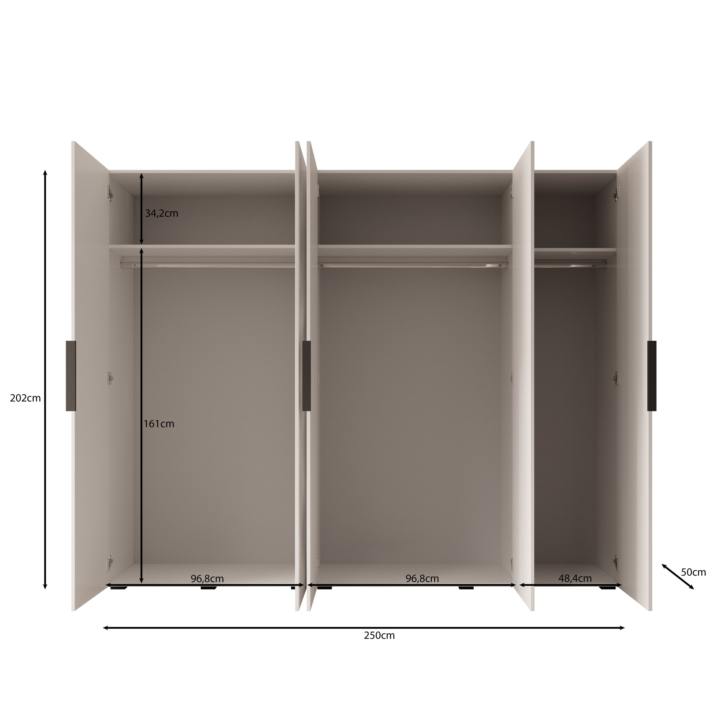 Marquesa - Kledingkast met spiegel - Eiken - 250x50x202 cm