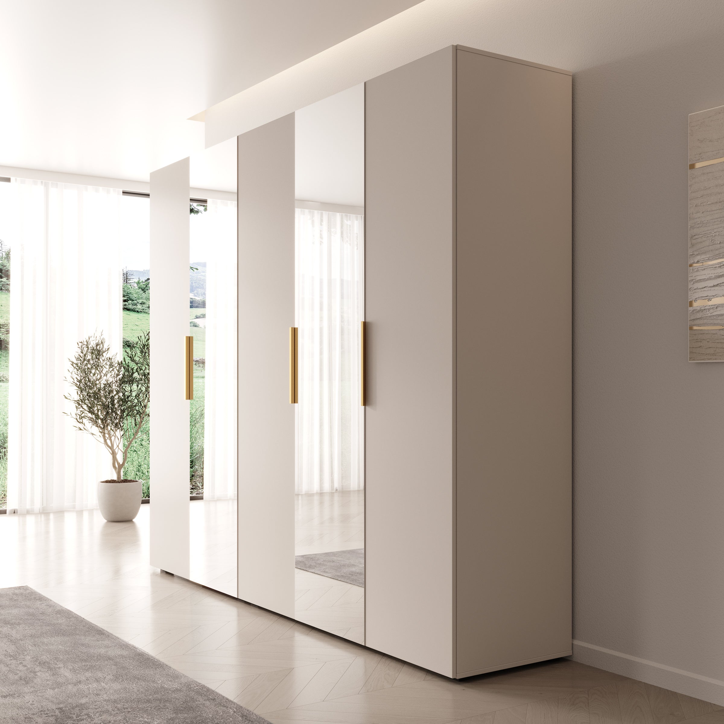 Marquesa - Kledingkast met spiegel - Beige - 250x50x202 cm