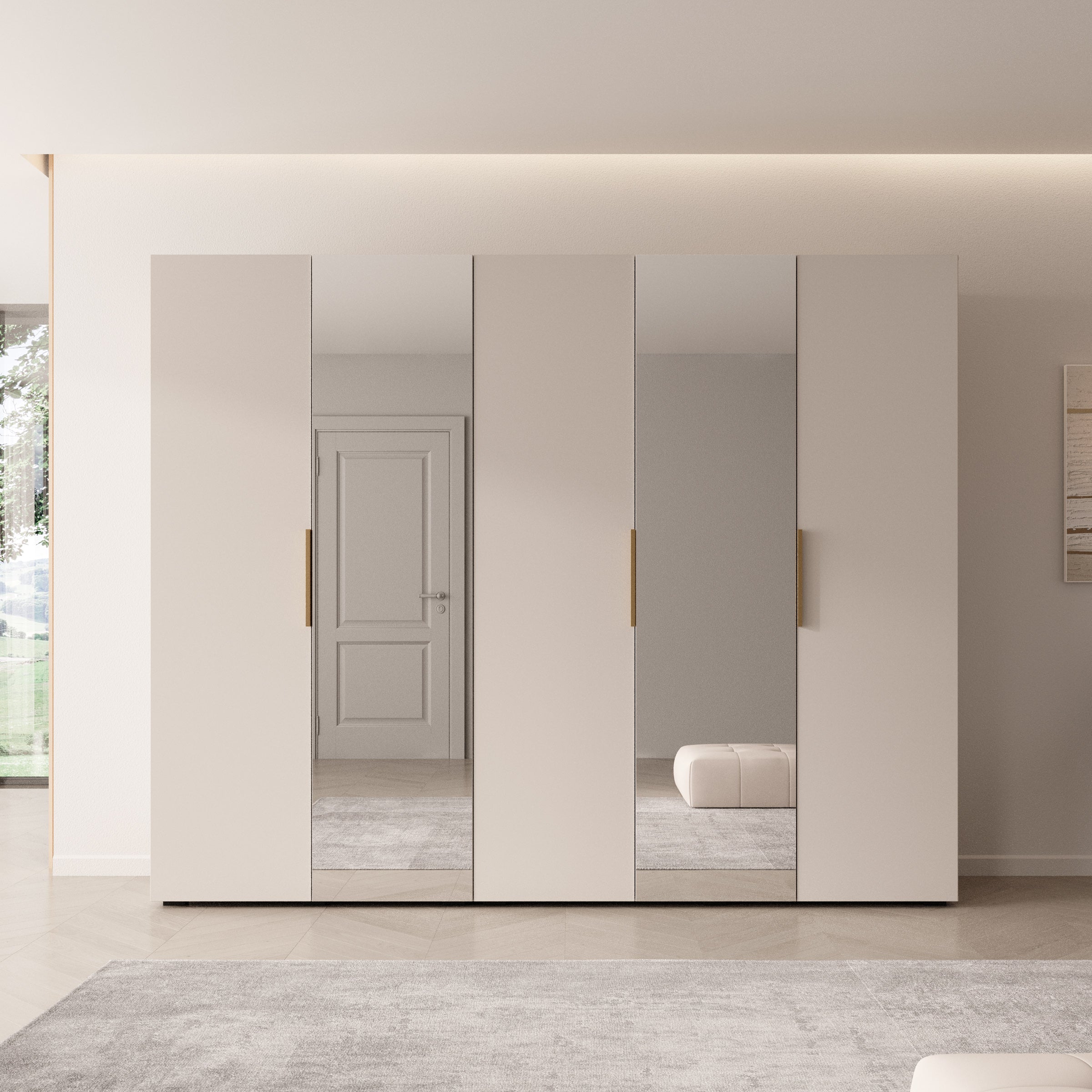 Marquesa - Kledingkast met spiegel - Beige - 250x50x202 cm