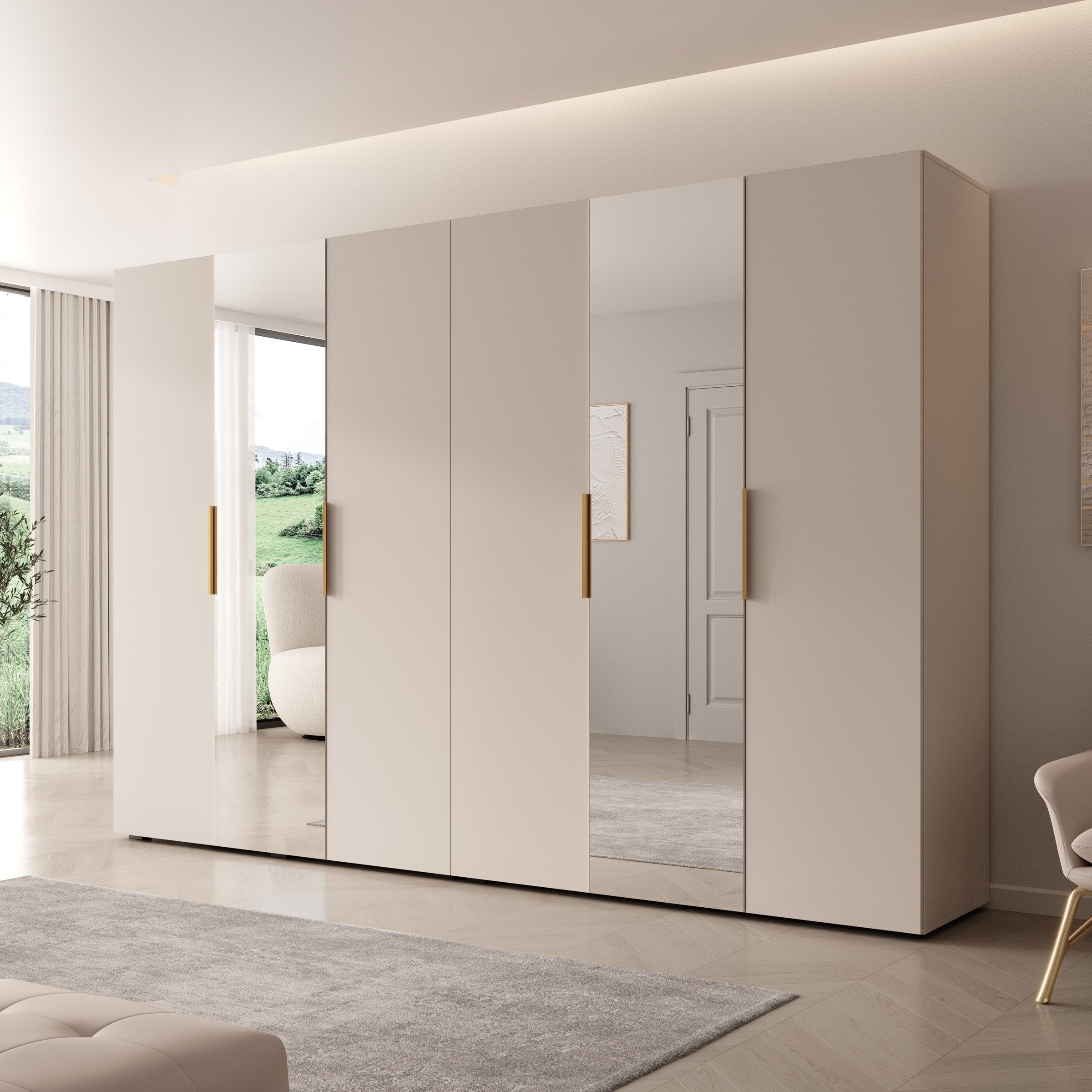 Marquesa - Kledingkast met spiegel - Beige - 300x50x202 cm