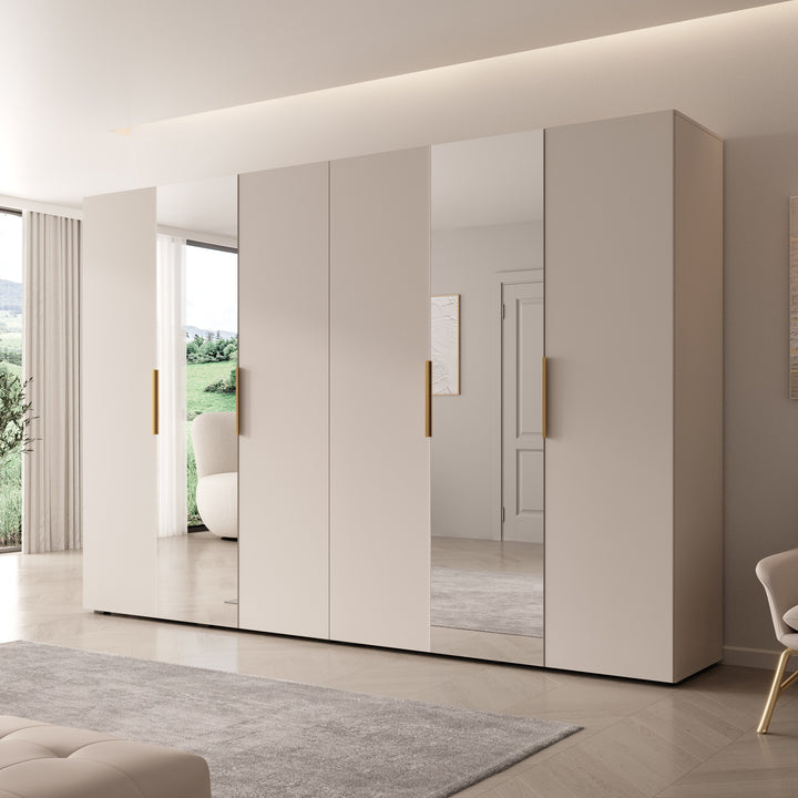 Marquesa - Kledingkast met spiegel - Beige - 300x50x202 cm