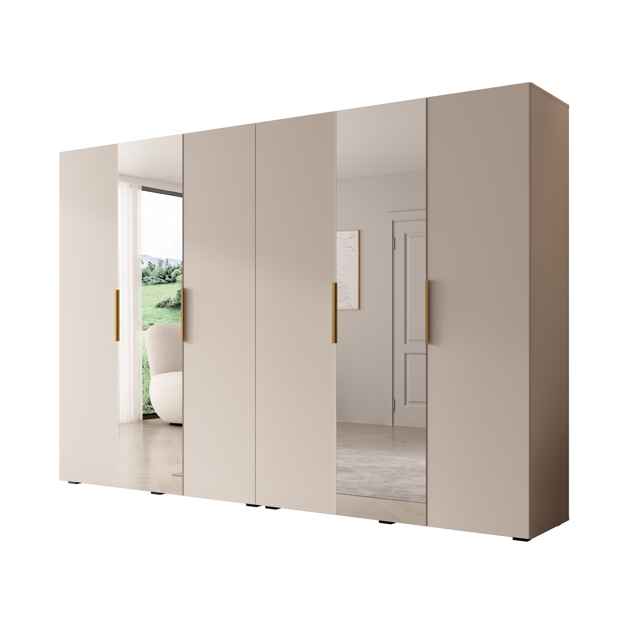 Marquesa - Kledingkast met spiegel - Beige - 300x50x202 cm