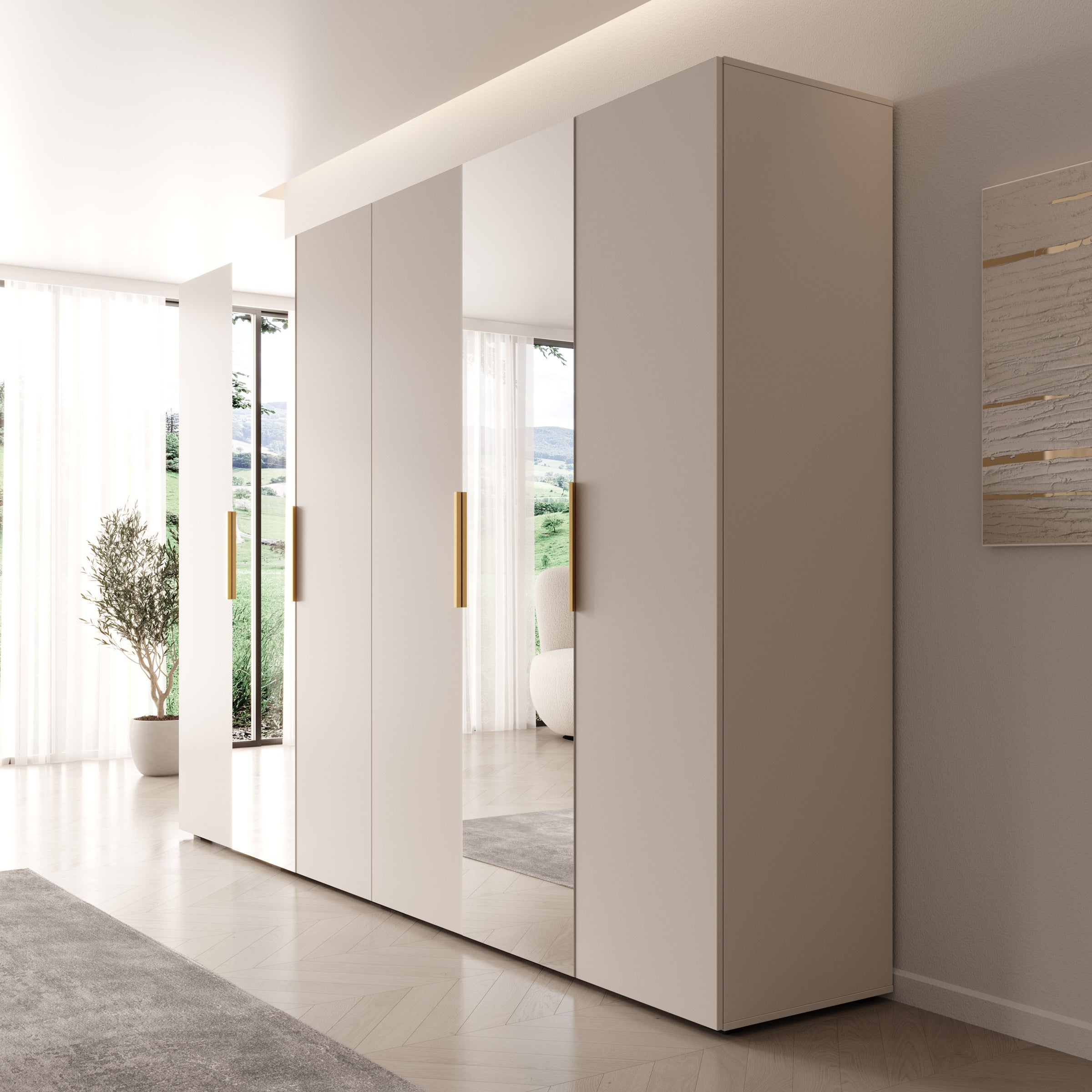 Marquesa - Kledingkast met spiegel - Beige - 300x50x202 cm