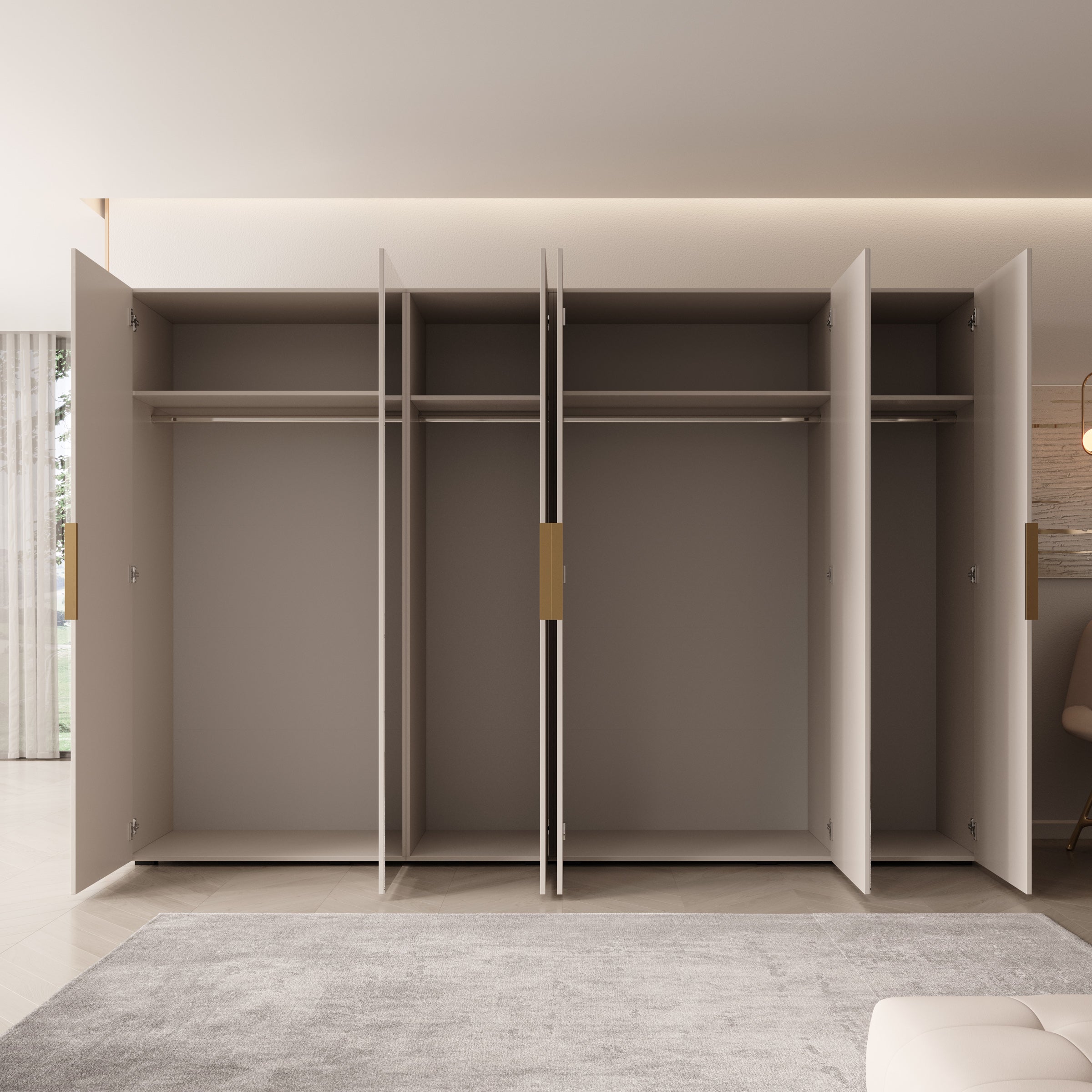 Marquesa - Kledingkast met spiegel - Beige - 300x50x202 cm