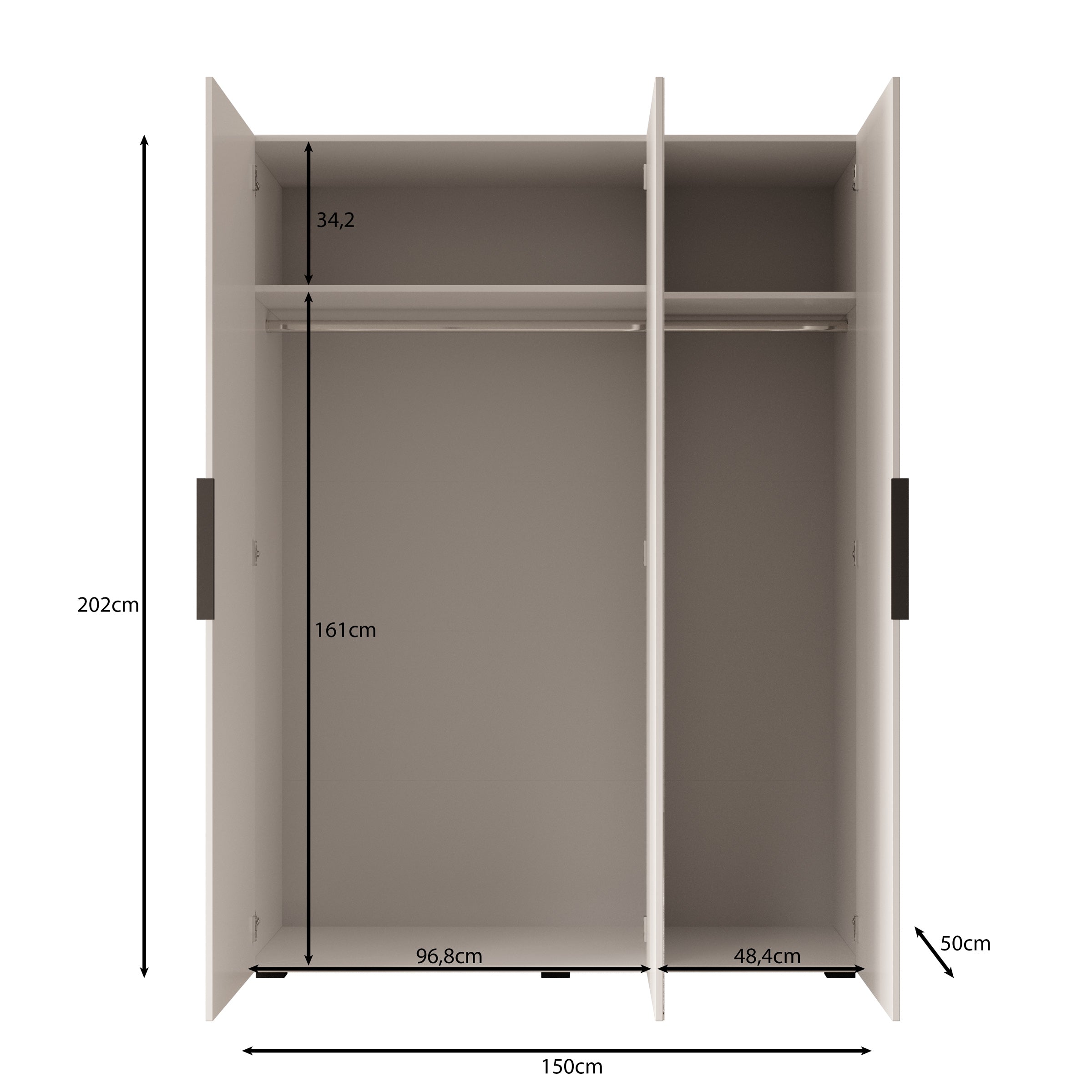 Marquesa - Kledingkast met spiegel - Eiken - 150x50x202 cm
