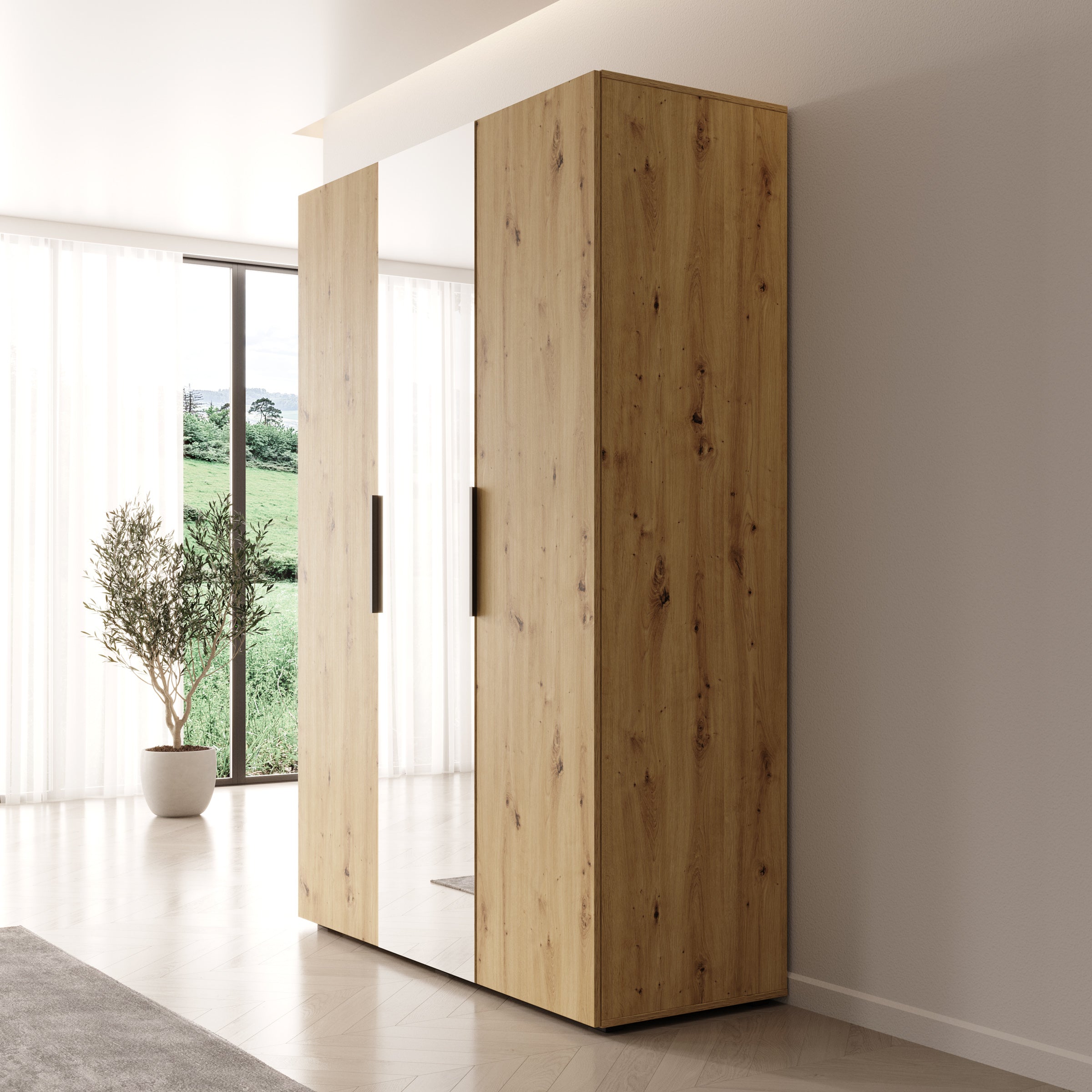 Marquesa - Kledingkast met spiegel - Eiken - 150x50x202 cm