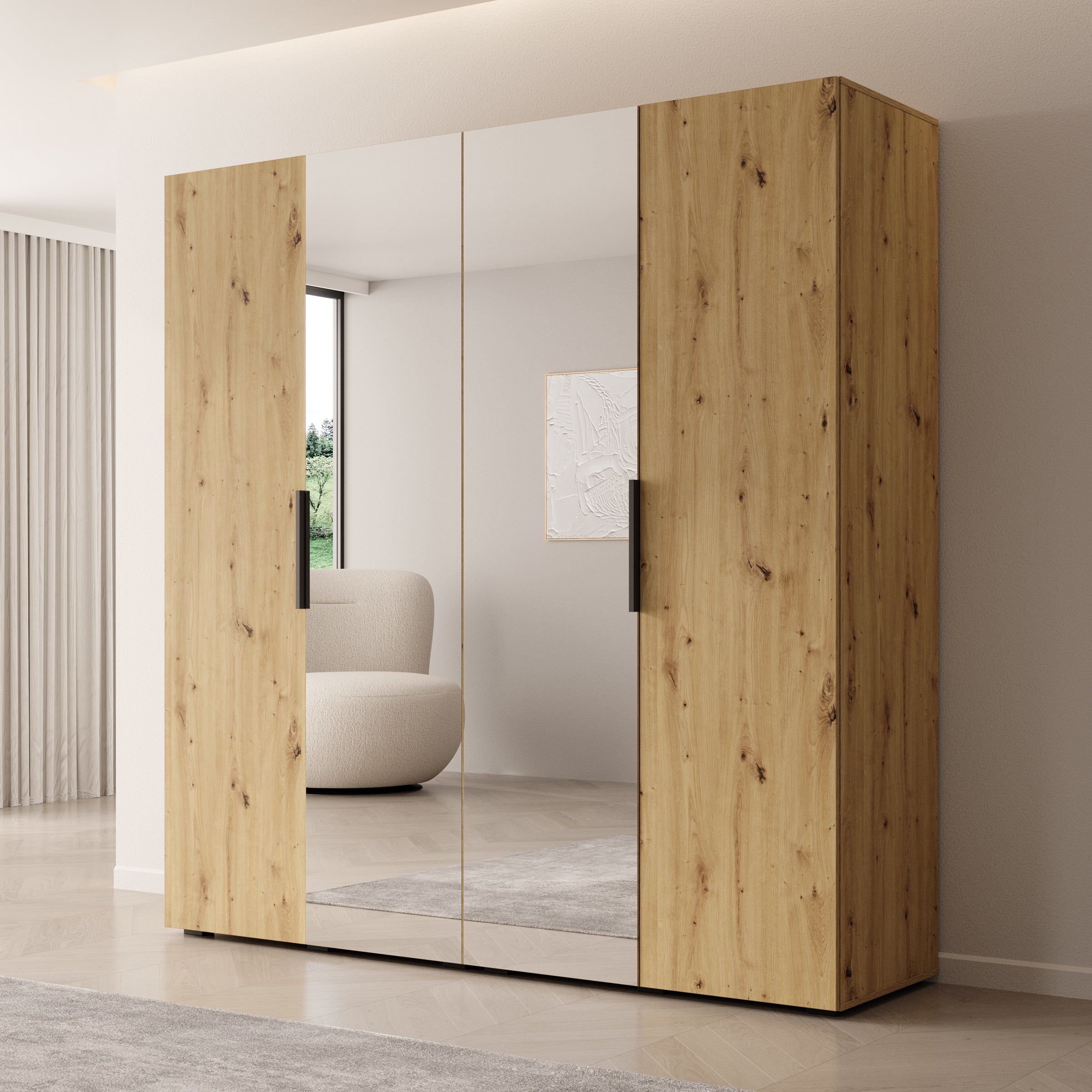 Marquesa - Kledingkast met spiegel - Eiken - 200x50x202 cm