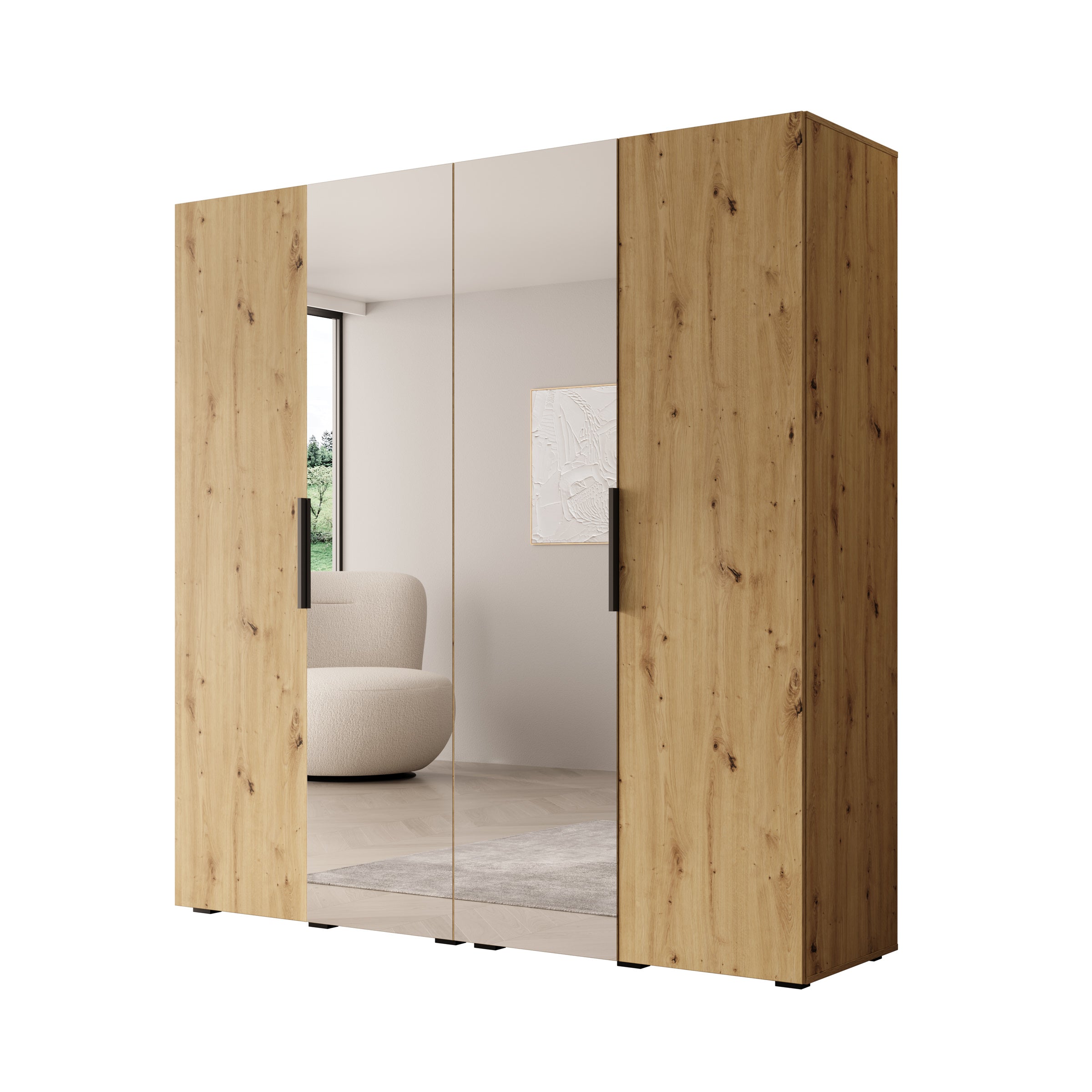 Marquesa - Kledingkast met spiegel - Eiken - 200x50x202 cm