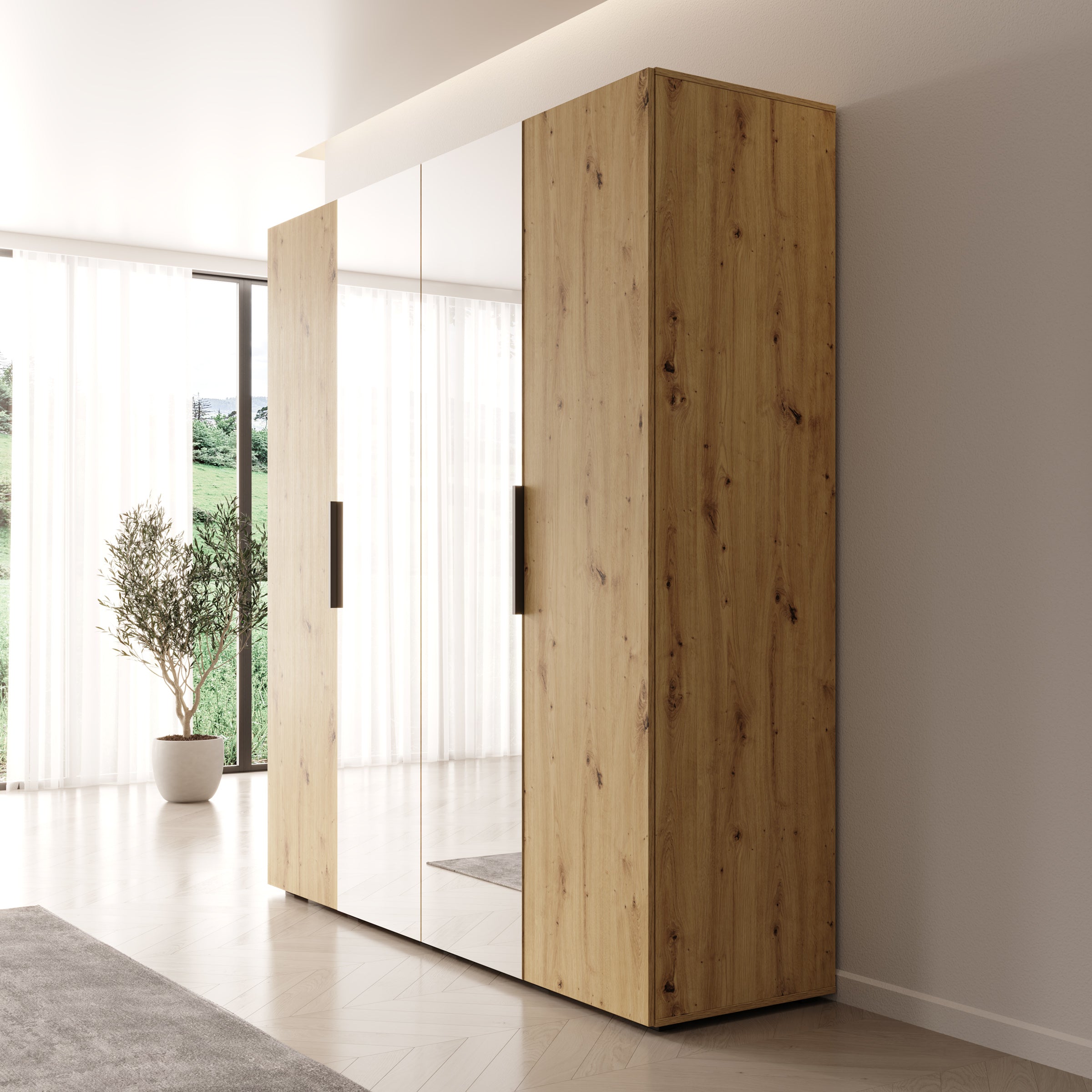 Marquesa - Kledingkast met spiegel - Eiken - 200x50x202 cm