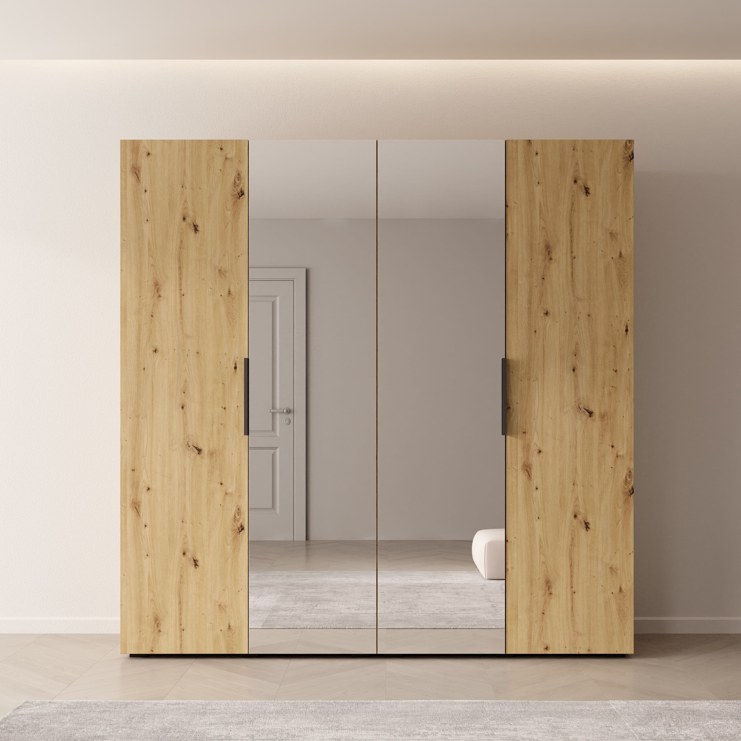 Marquesa - Kledingkast met spiegel - Eiken - 200x50x202 cm