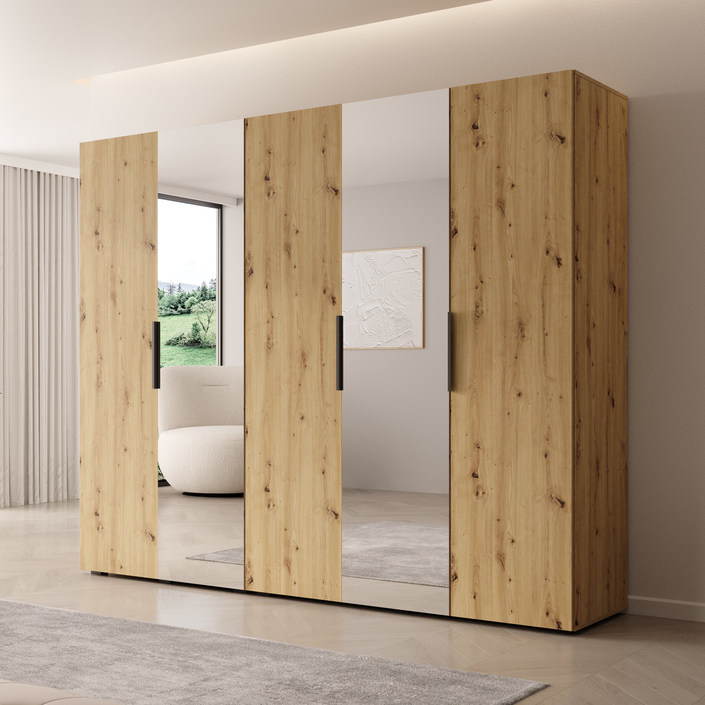 Marquesa - Kledingkast met spiegel - Eiken - 250x50x202 cm