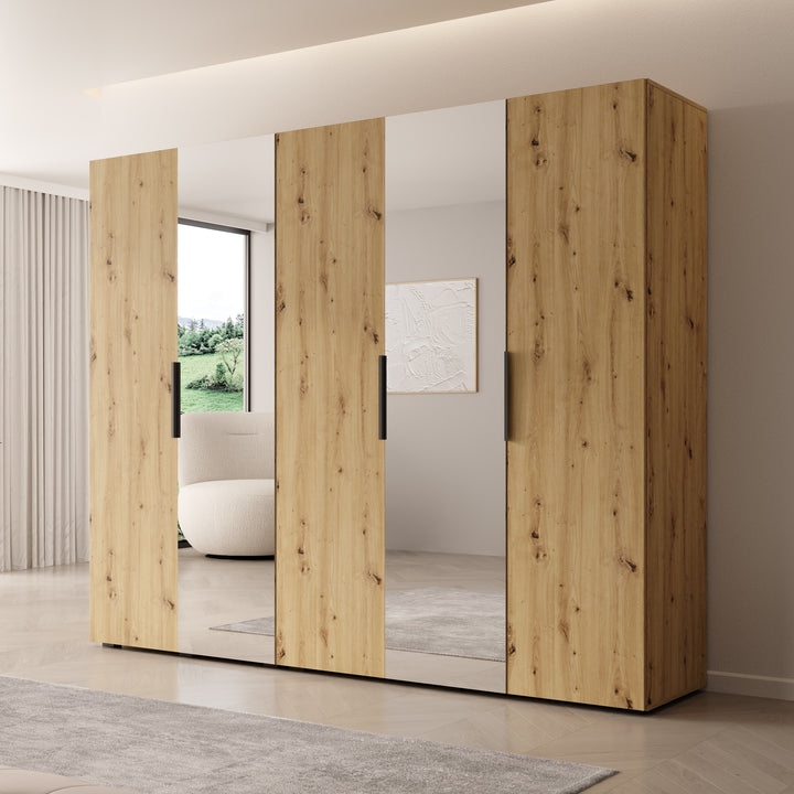 Marquesa - Kledingkast met spiegel - Eiken - 250x50x202 cm