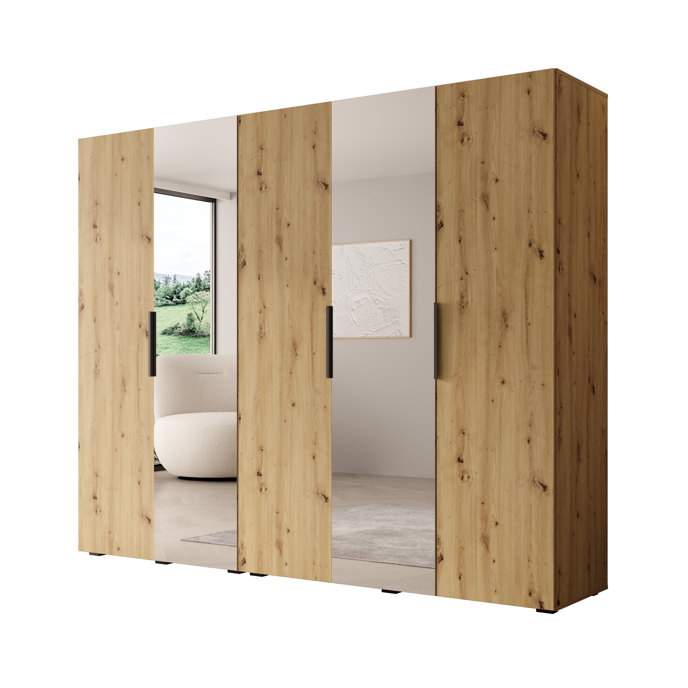 Marquesa - Kledingkast met spiegel - Eiken - 250x50x202 cm