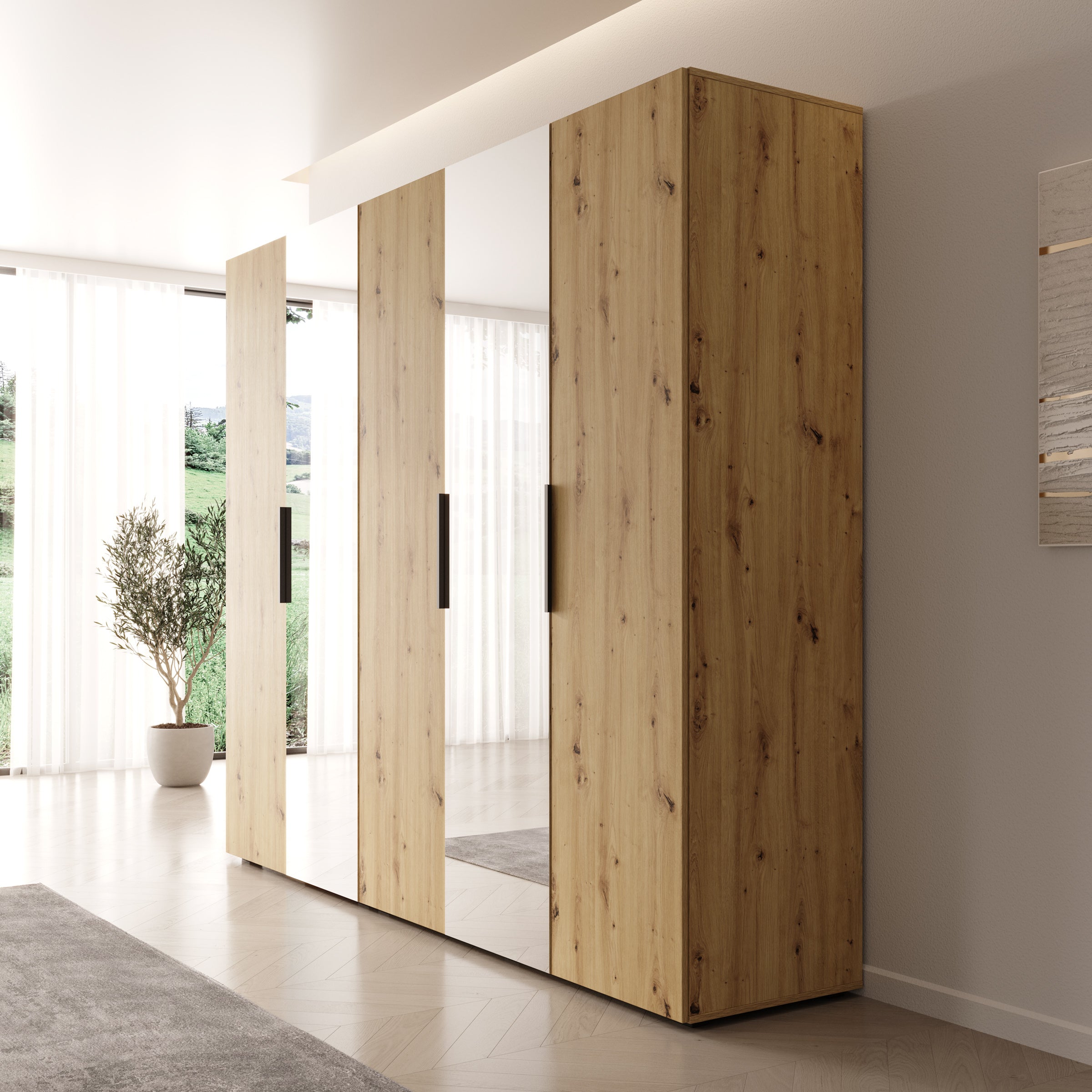 Marquesa - Kledingkast met spiegel - Eiken - 250x50x202 cm