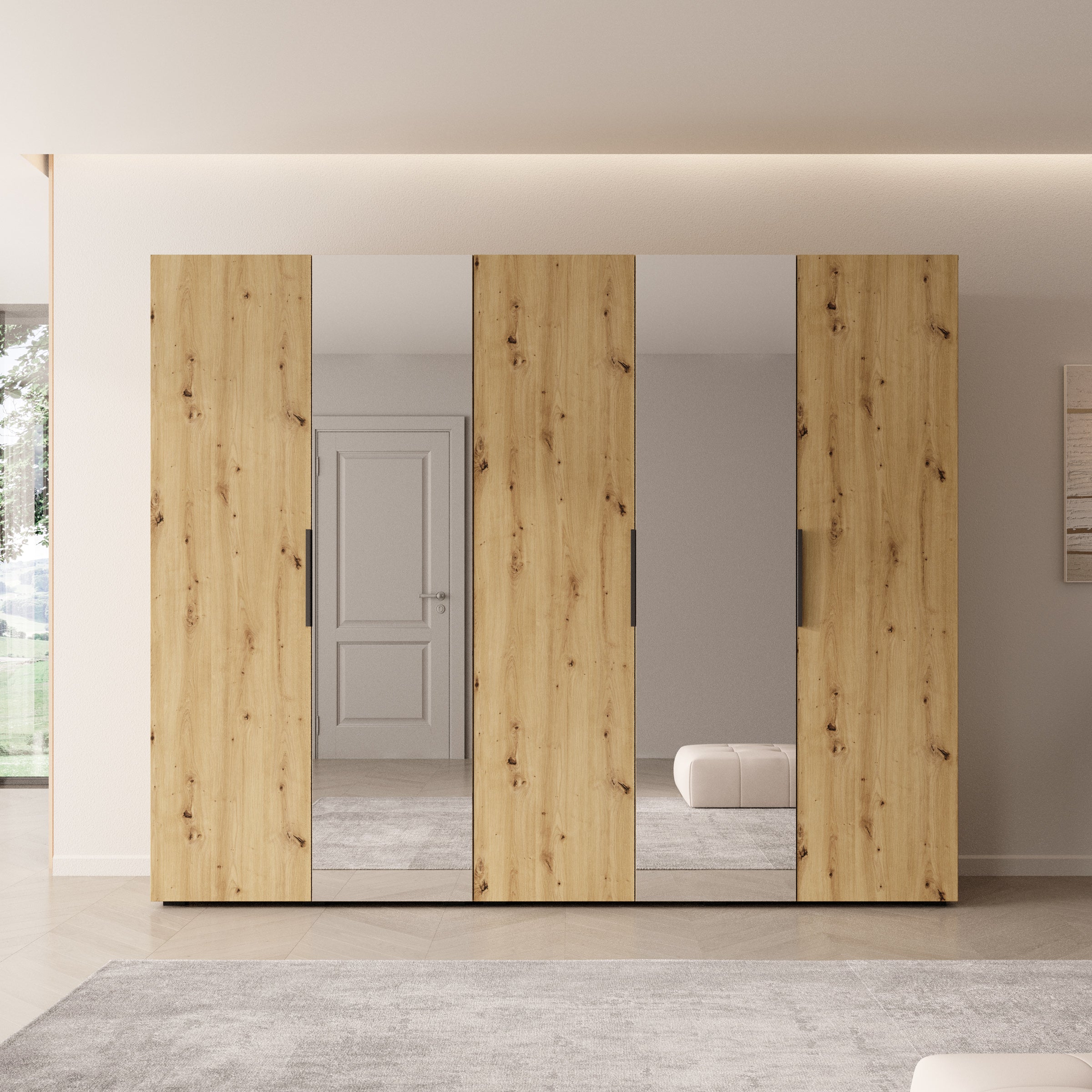 Marquesa - Kledingkast met spiegel - Eiken - 250x50x202 cm