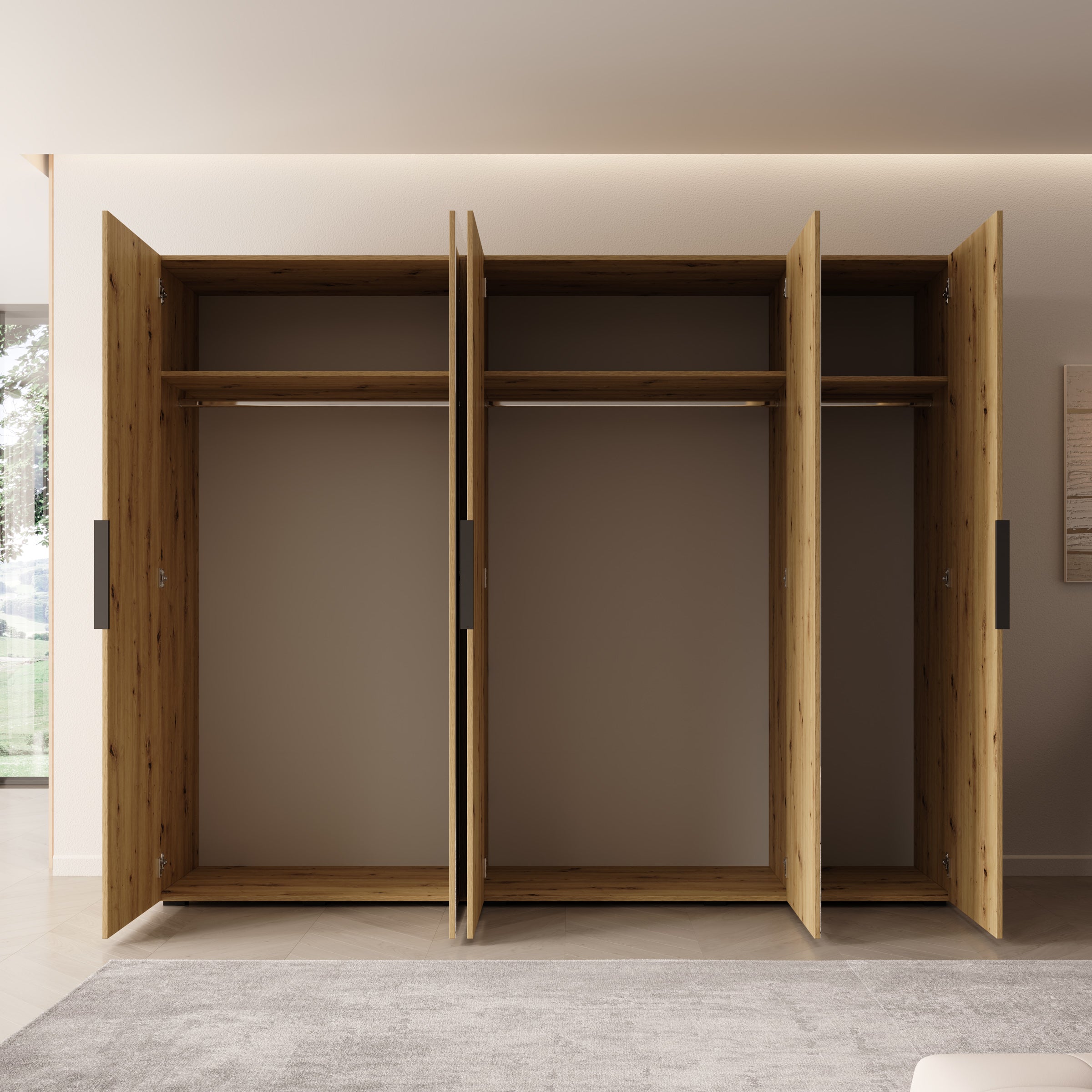 Marquesa - Kledingkast met spiegel - Eiken - 250x50x202 cm