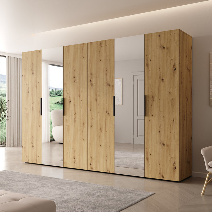 Marquesa - Kledingkast met spiegel - Eiken - 300x50x202 cm