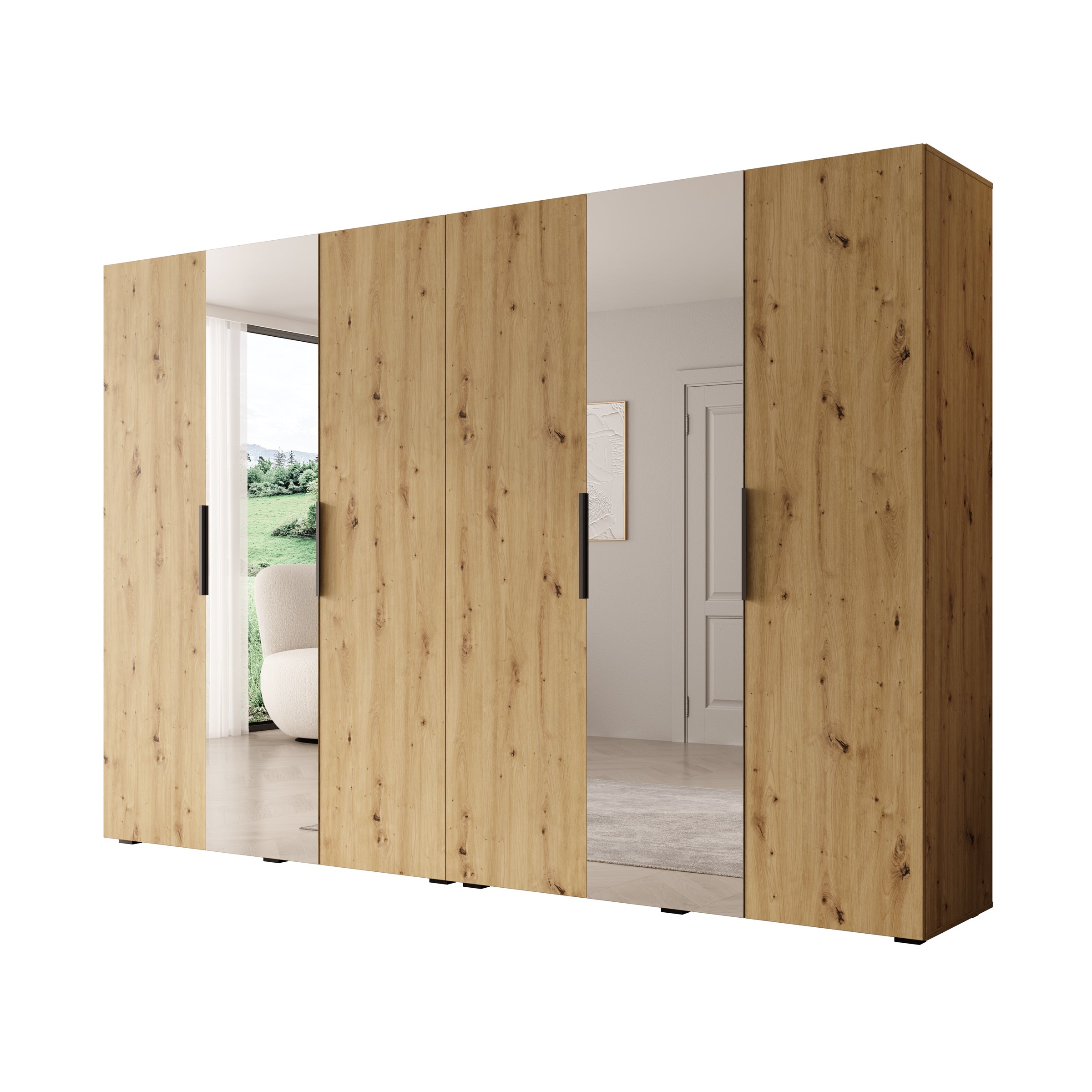 Marquesa - Kledingkast met spiegel - Eiken - 300x50x202 cm