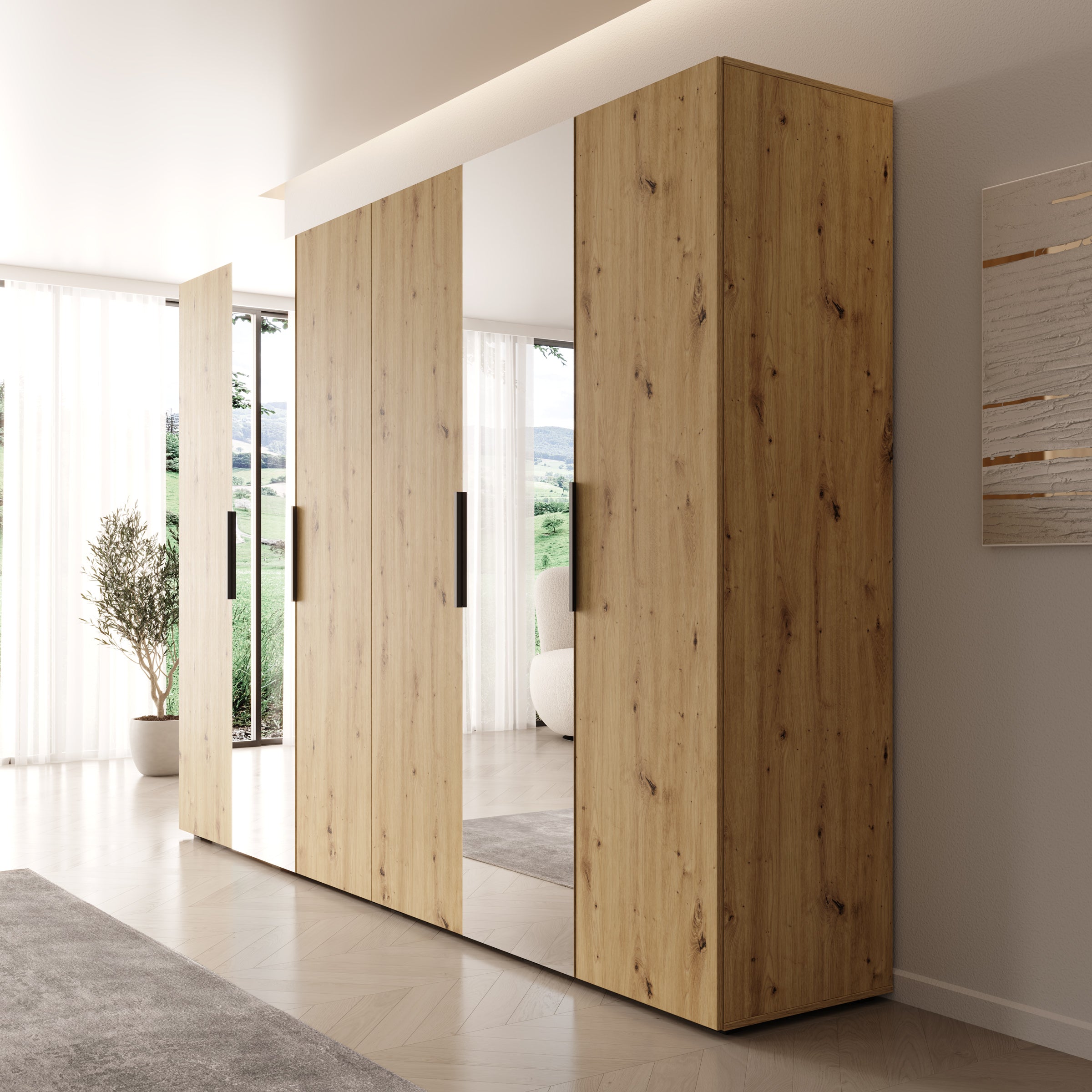 Marquesa - Kledingkast met spiegel - Eiken - 300x50x202 cm